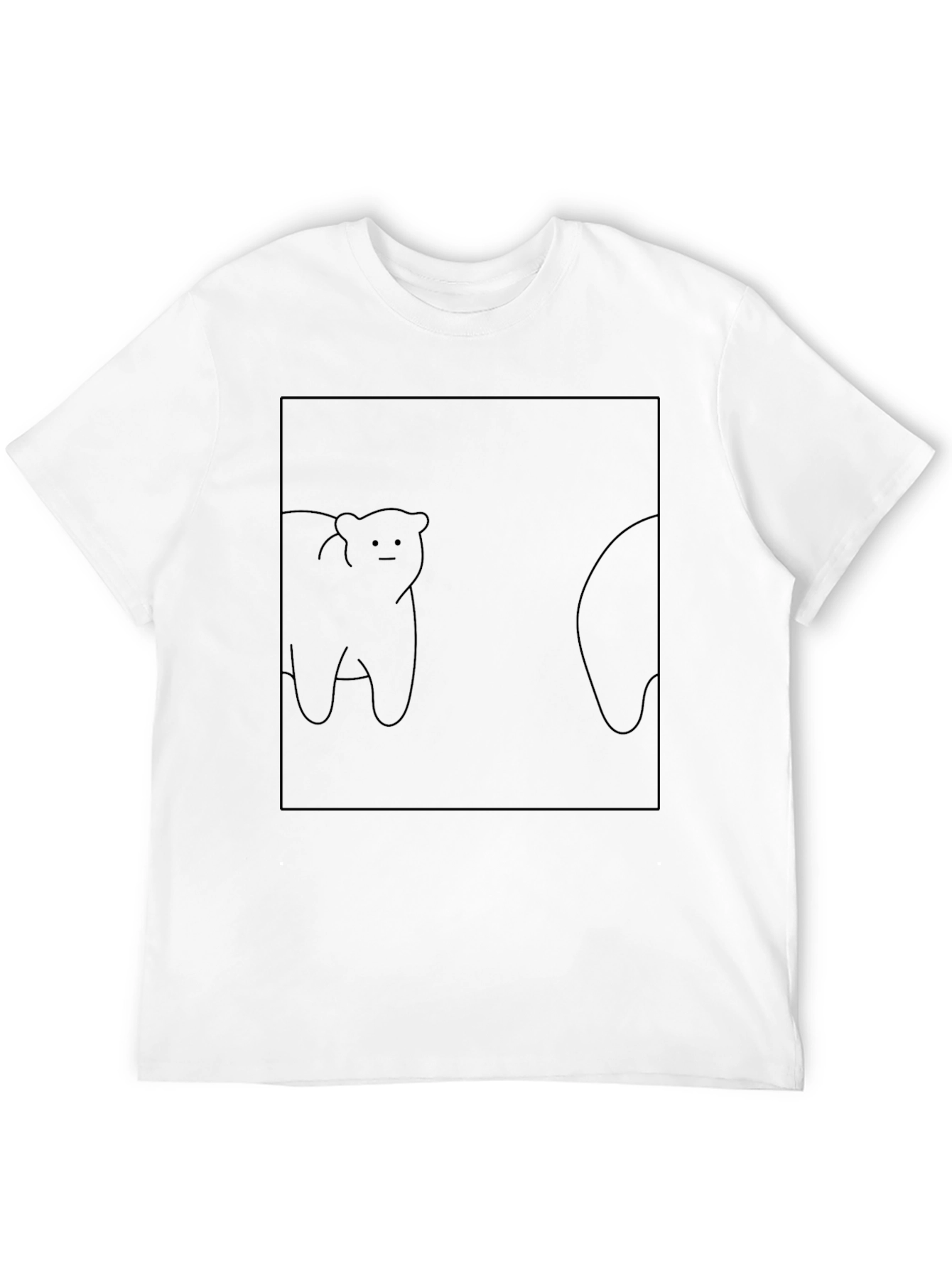 Minimalist Bear Line Art Black T-Shirt