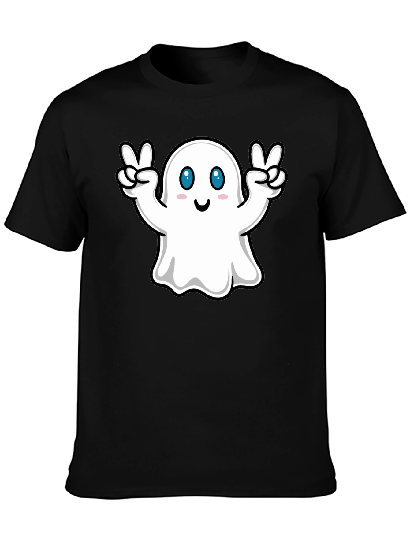 Cute Ghost Peace Sign Black T-Shirt