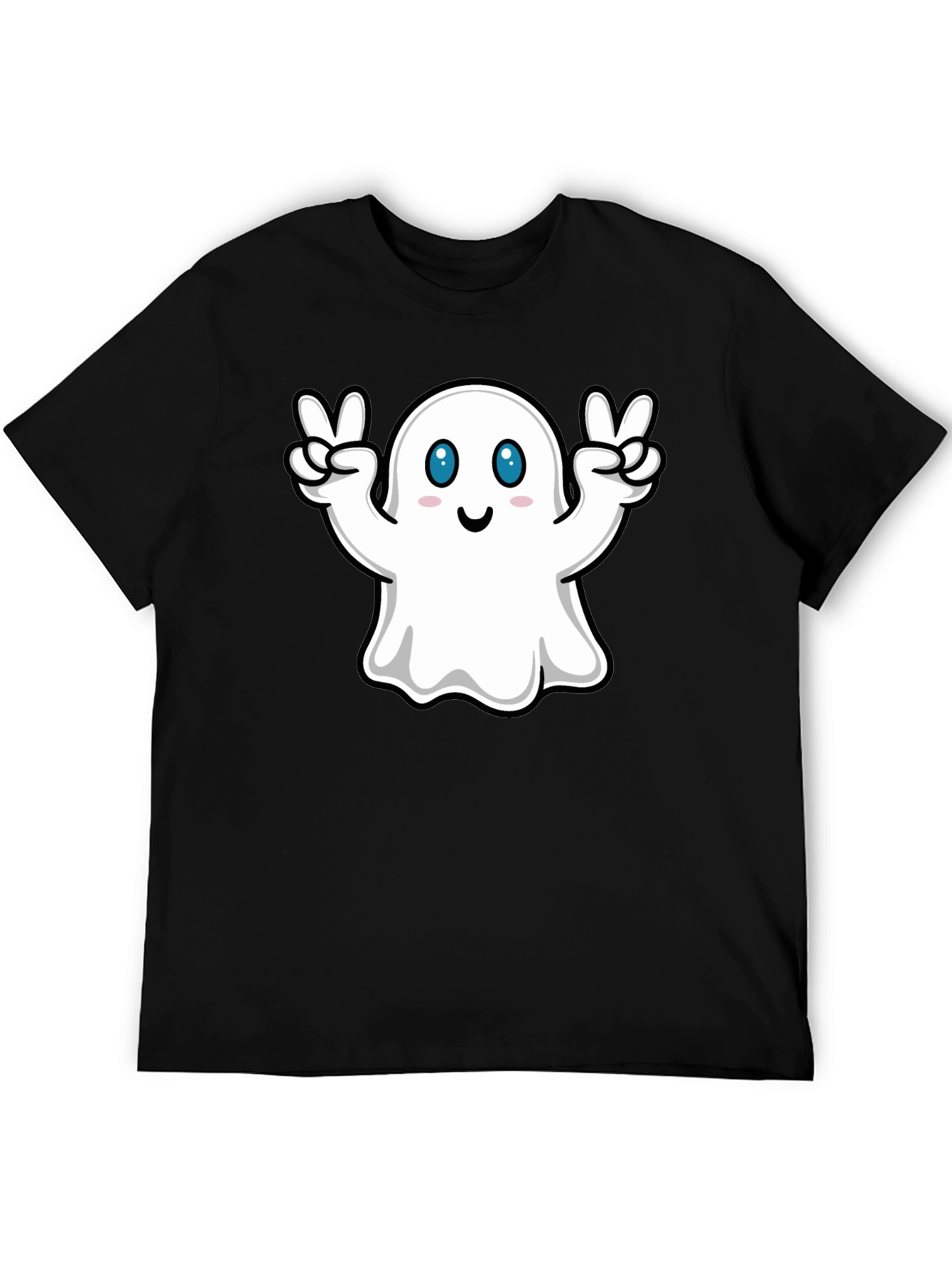 Cute Ghost Peace Sign Black T-Shirt
