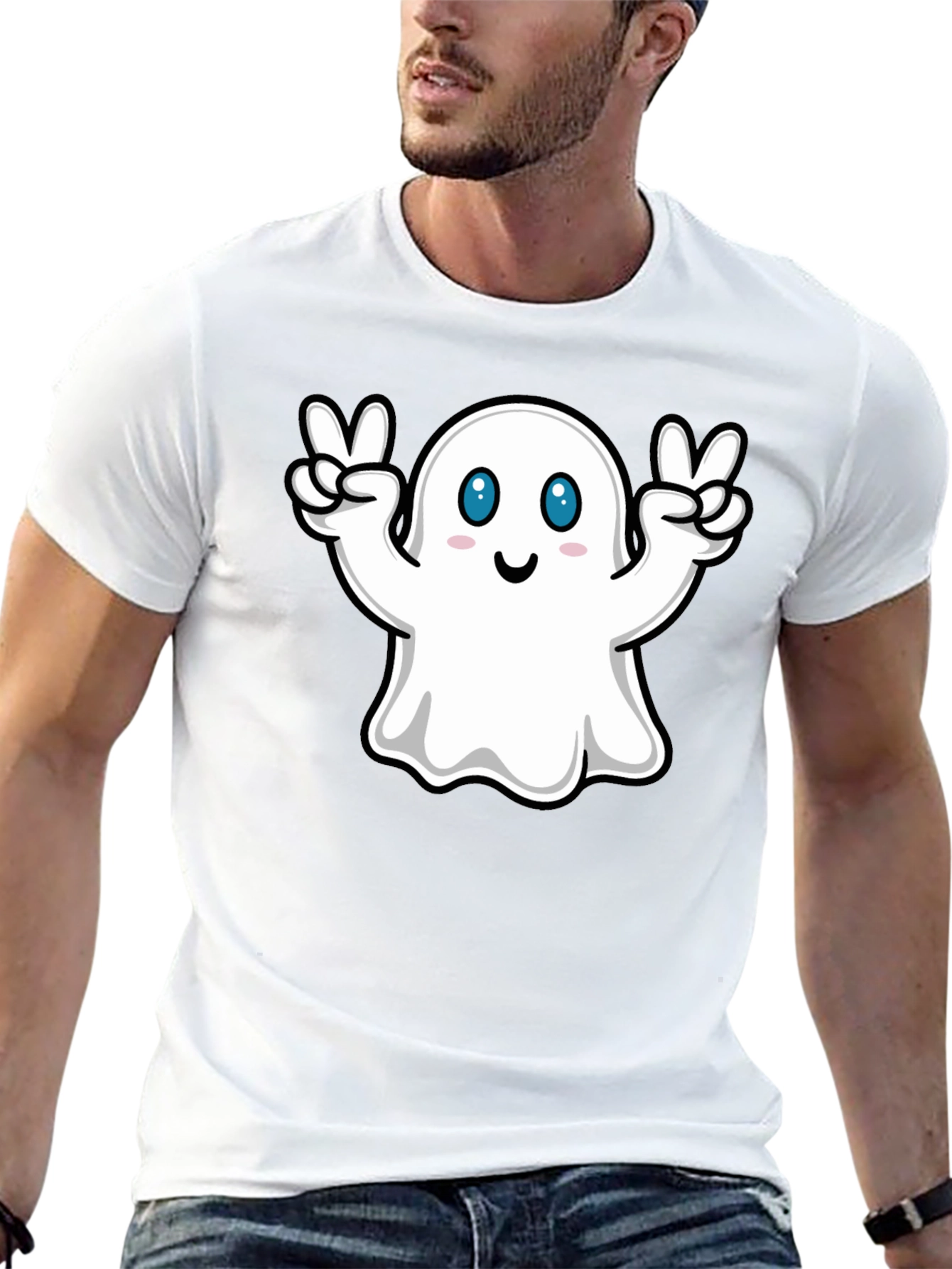 Cute Ghost Peace Sign Black T-Shirt