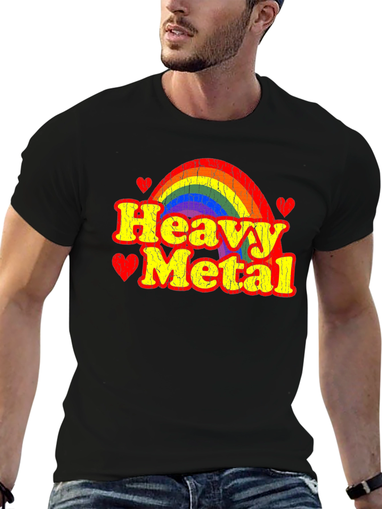 Heavy Metal Rainbow Heart Graphic T-Shirt