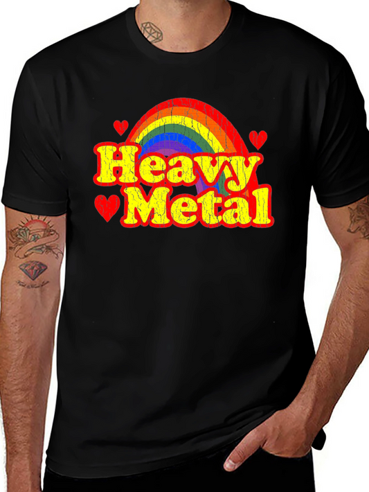 Heavy Metal Rainbow Heart Graphic T-Shirt