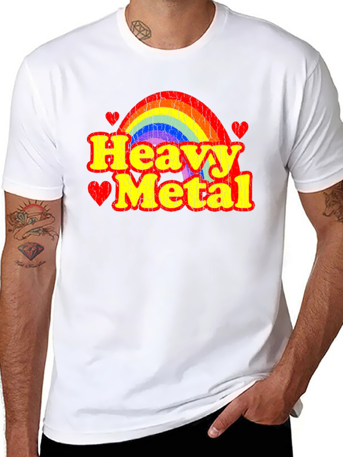 Heavy Metal Rainbow Heart Graphic T-Shirt