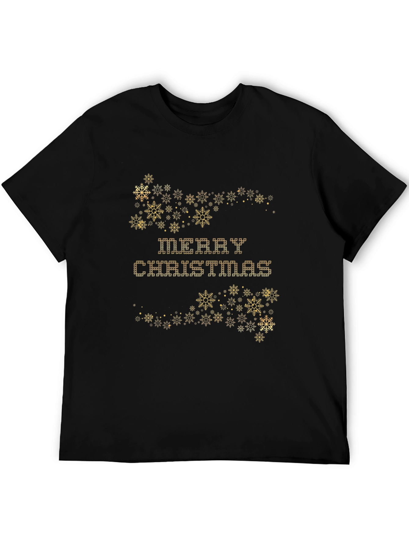 Festive Merry Christmas Snowflake Graphic Tee - Black