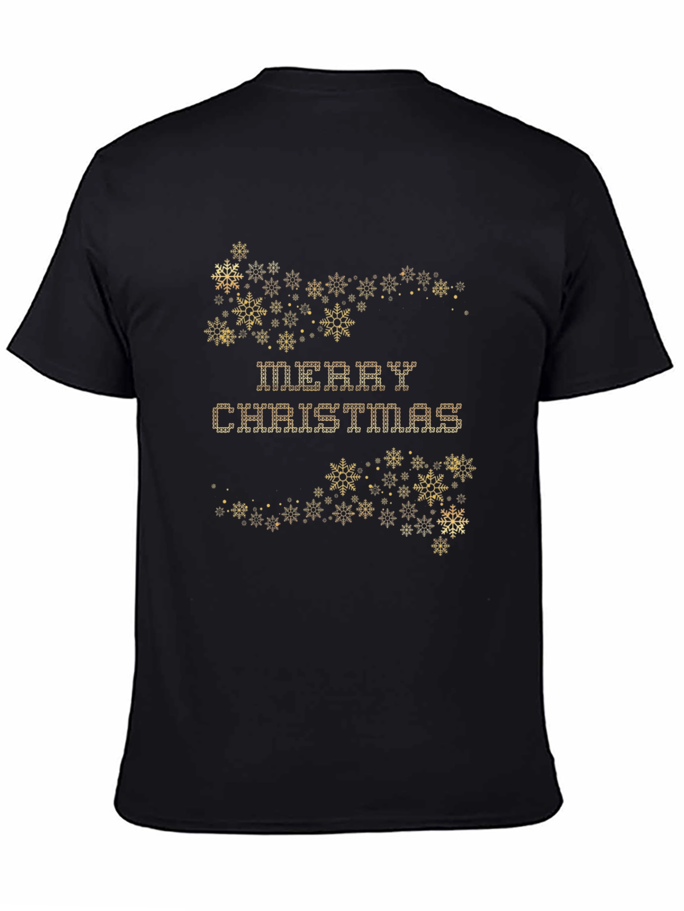 Festive Merry Christmas Snowflake Graphic Tee - Black