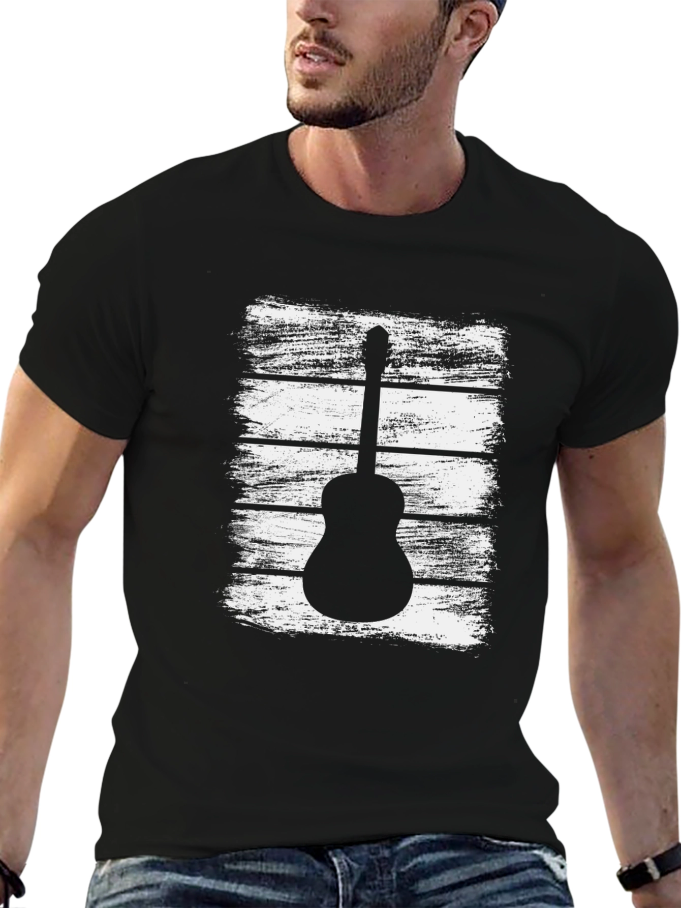 Guitar Graphic Tee - Black Cotton Comfort