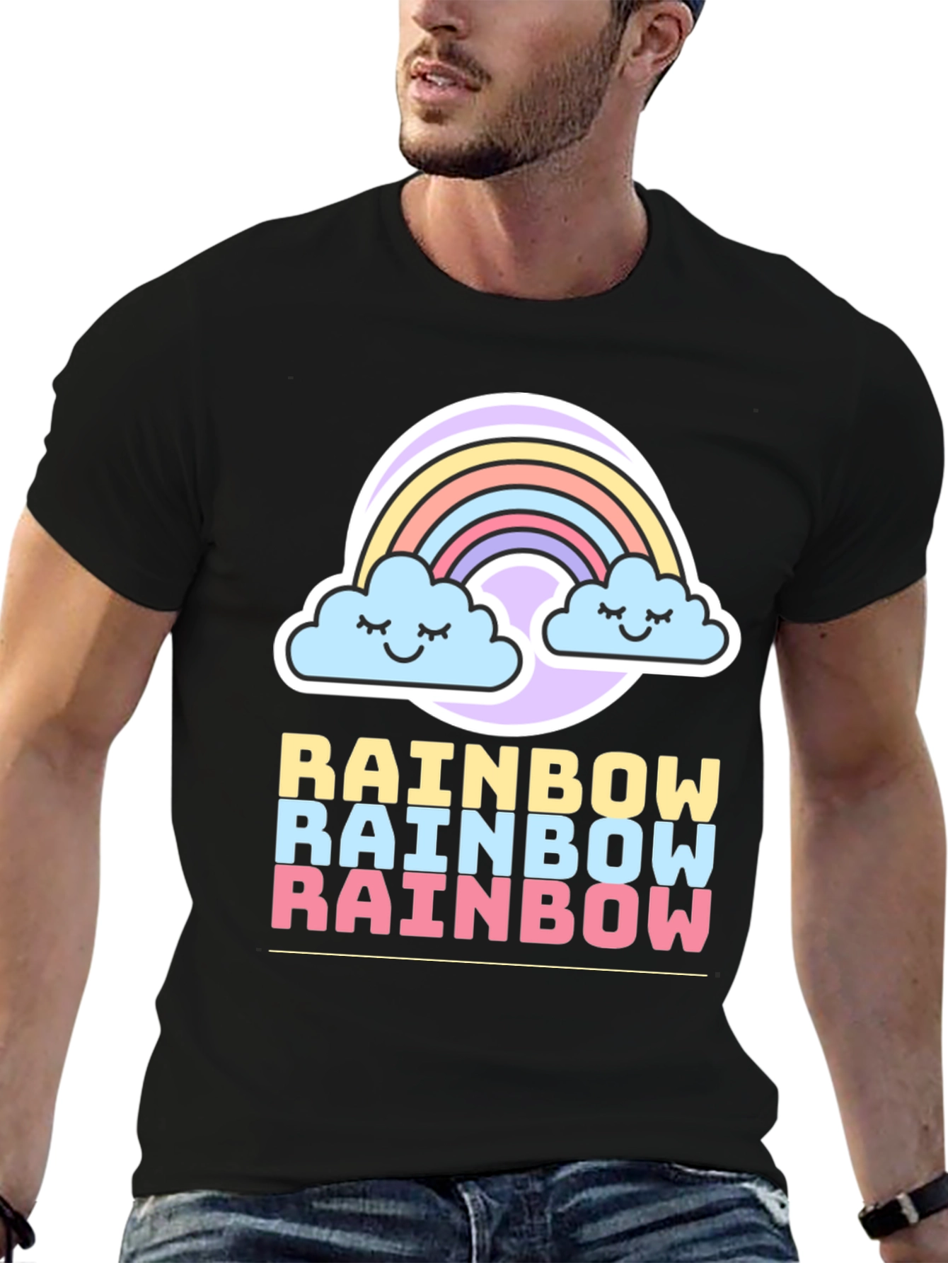 Rainbow Graphic Tee - Cute Cloud Design