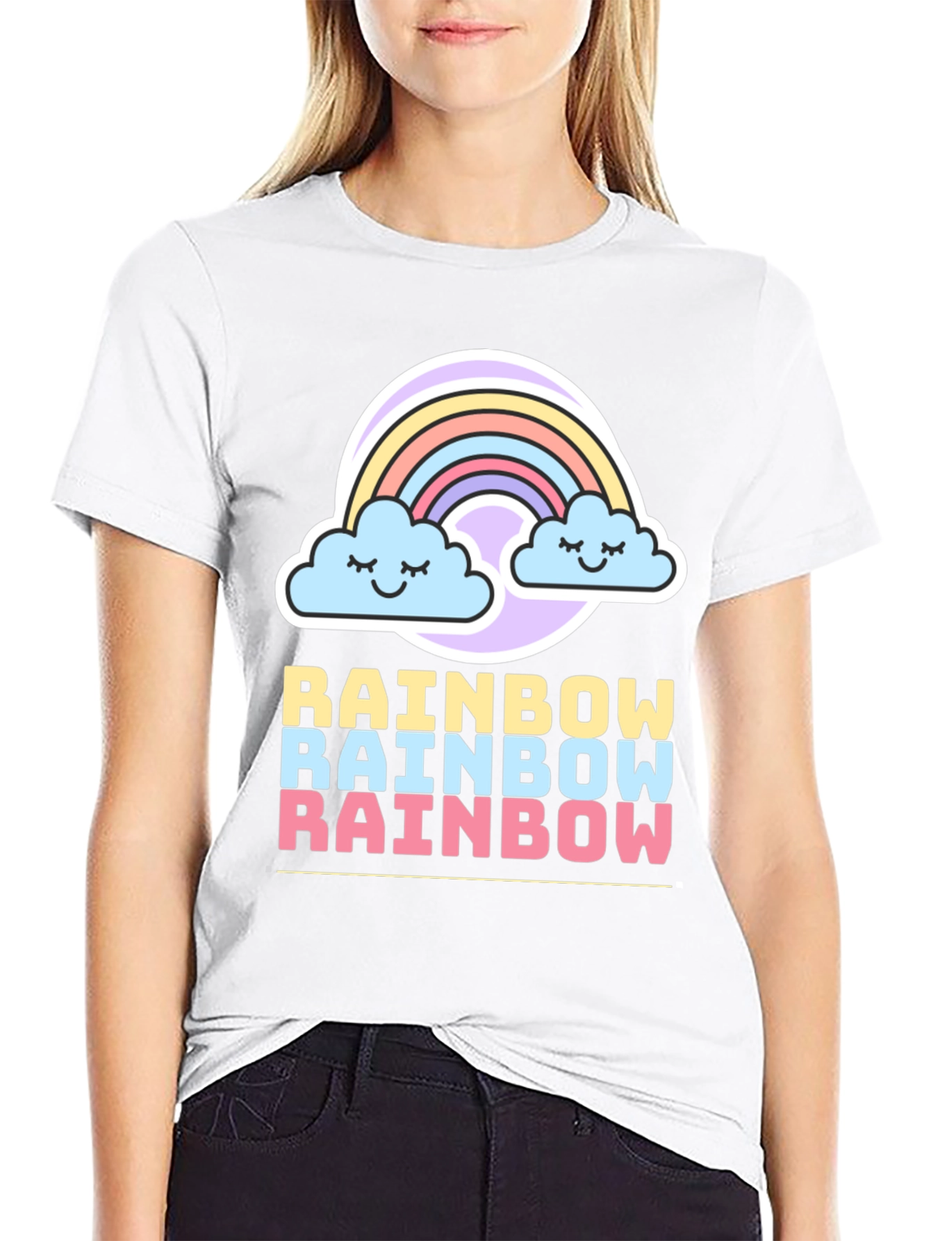 Rainbow Graphic Tee - Cute Cloud Design