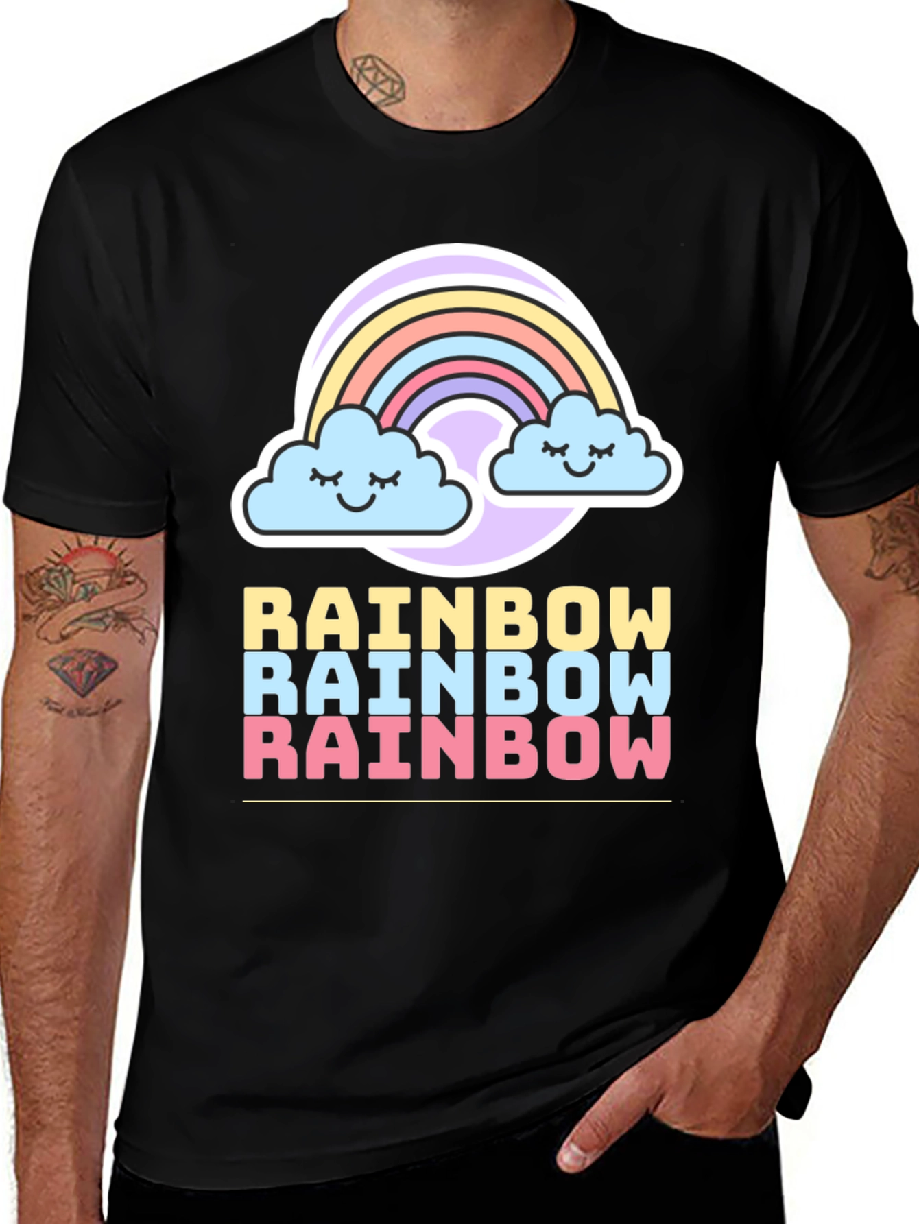 Rainbow Graphic Tee - Cute Cloud Design