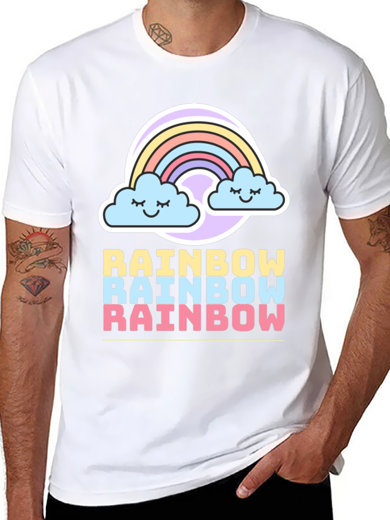 Rainbow Graphic Tee - Cute Cloud Design