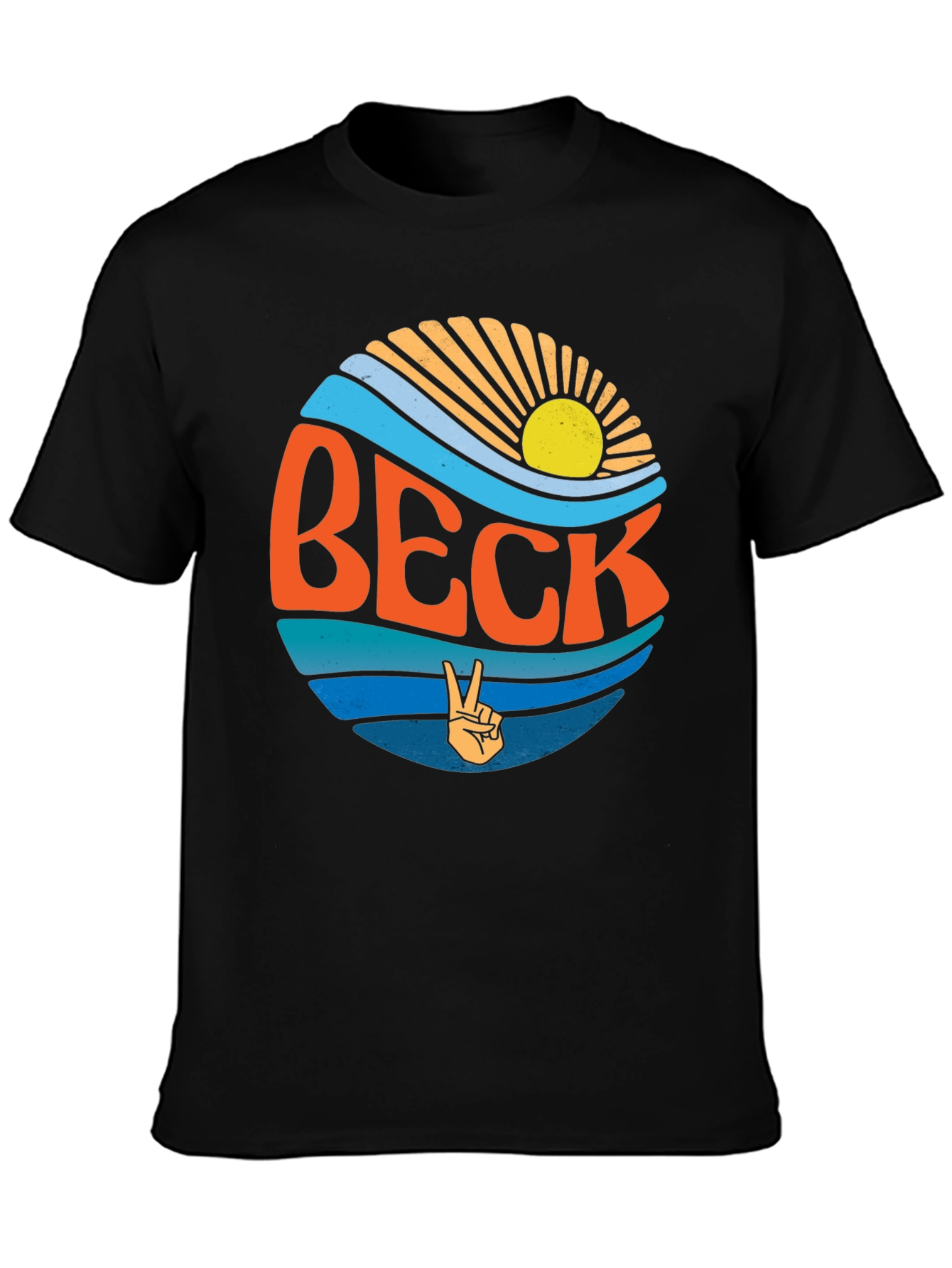 Retro BECK Graphic T-Shirt - Black Crew Neck