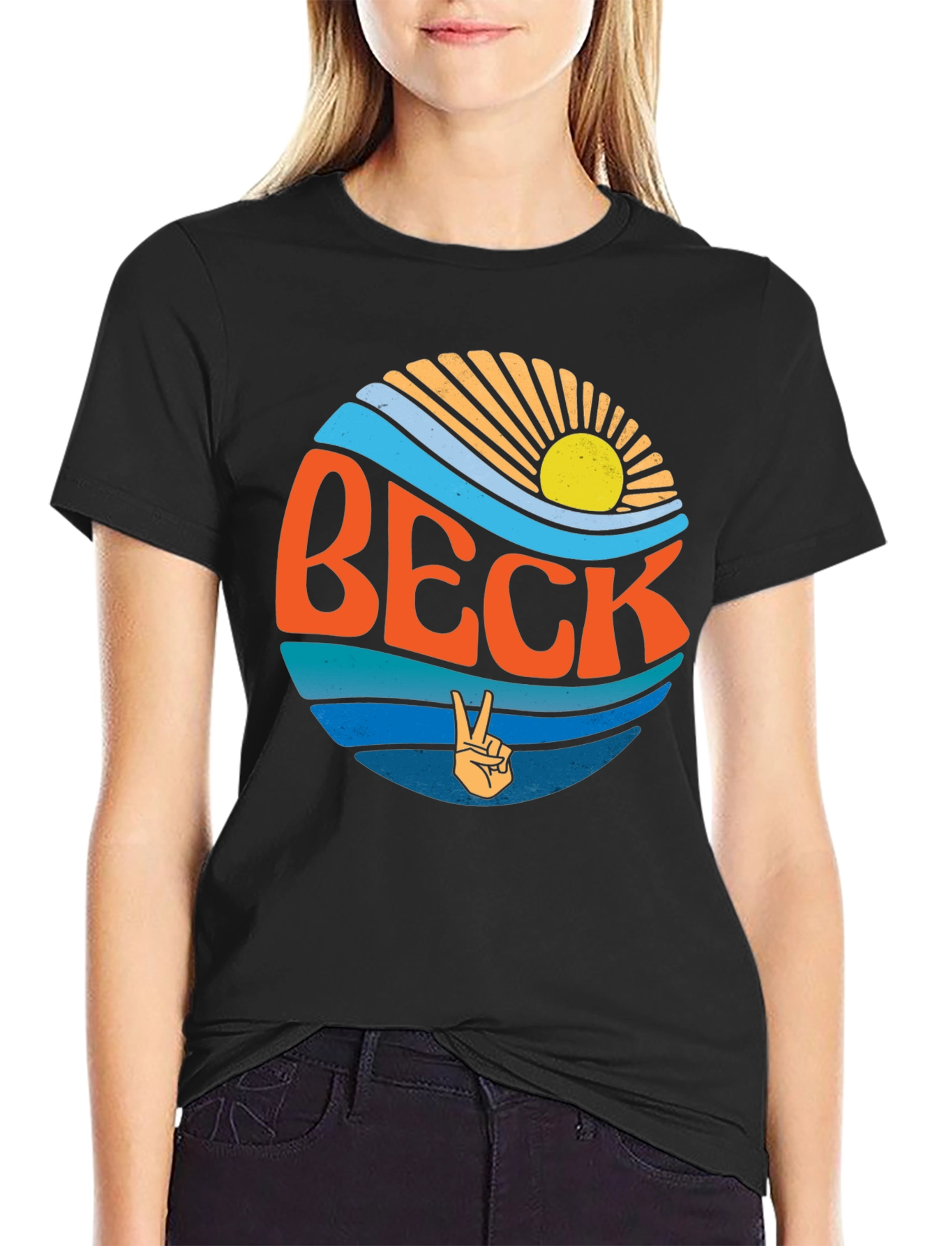 Retro BECK Graphic T-Shirt - Black Crew Neck