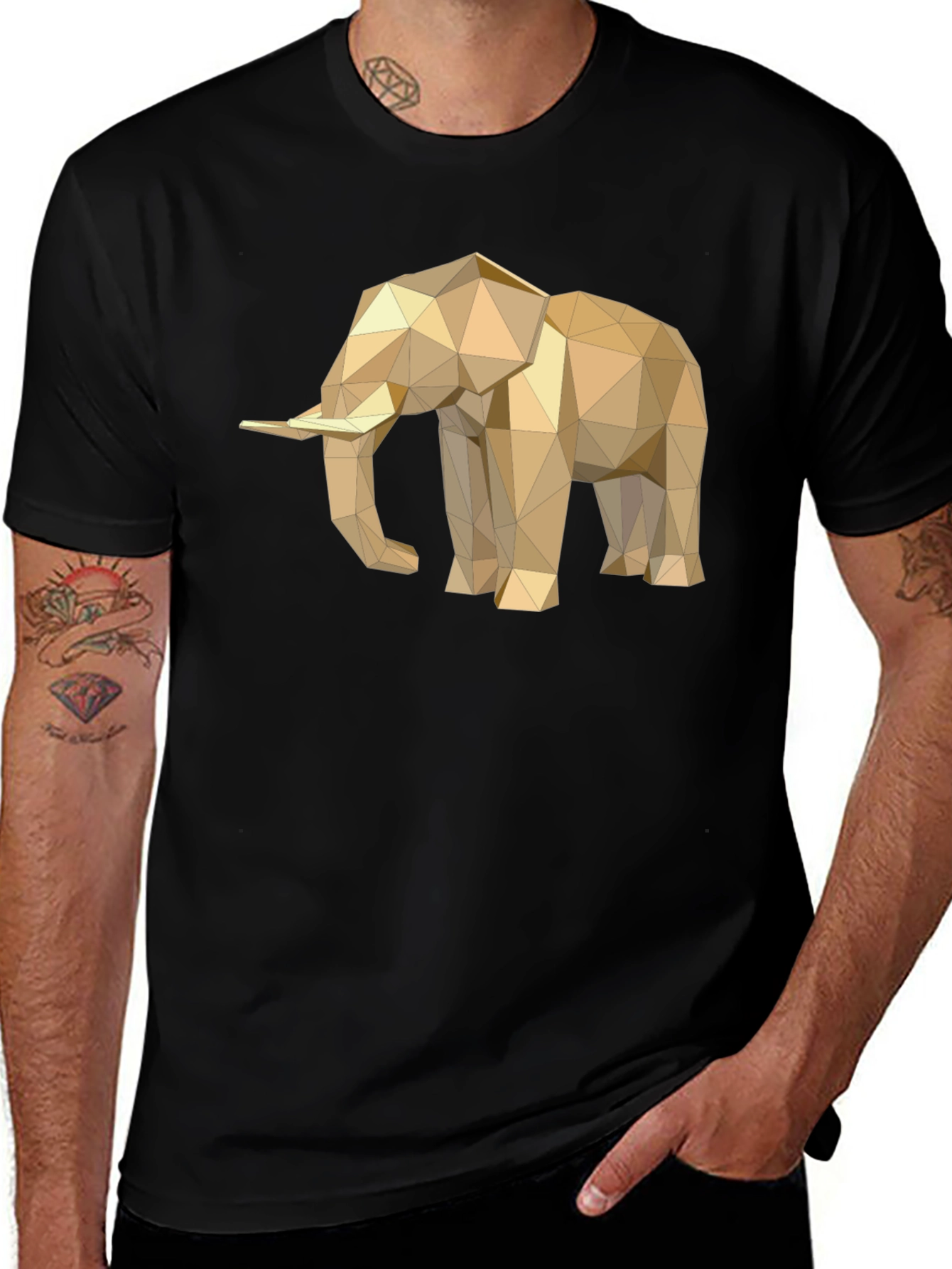 Geometric Elephant Graphic Tee - Stylish Mens Black T-Shirt