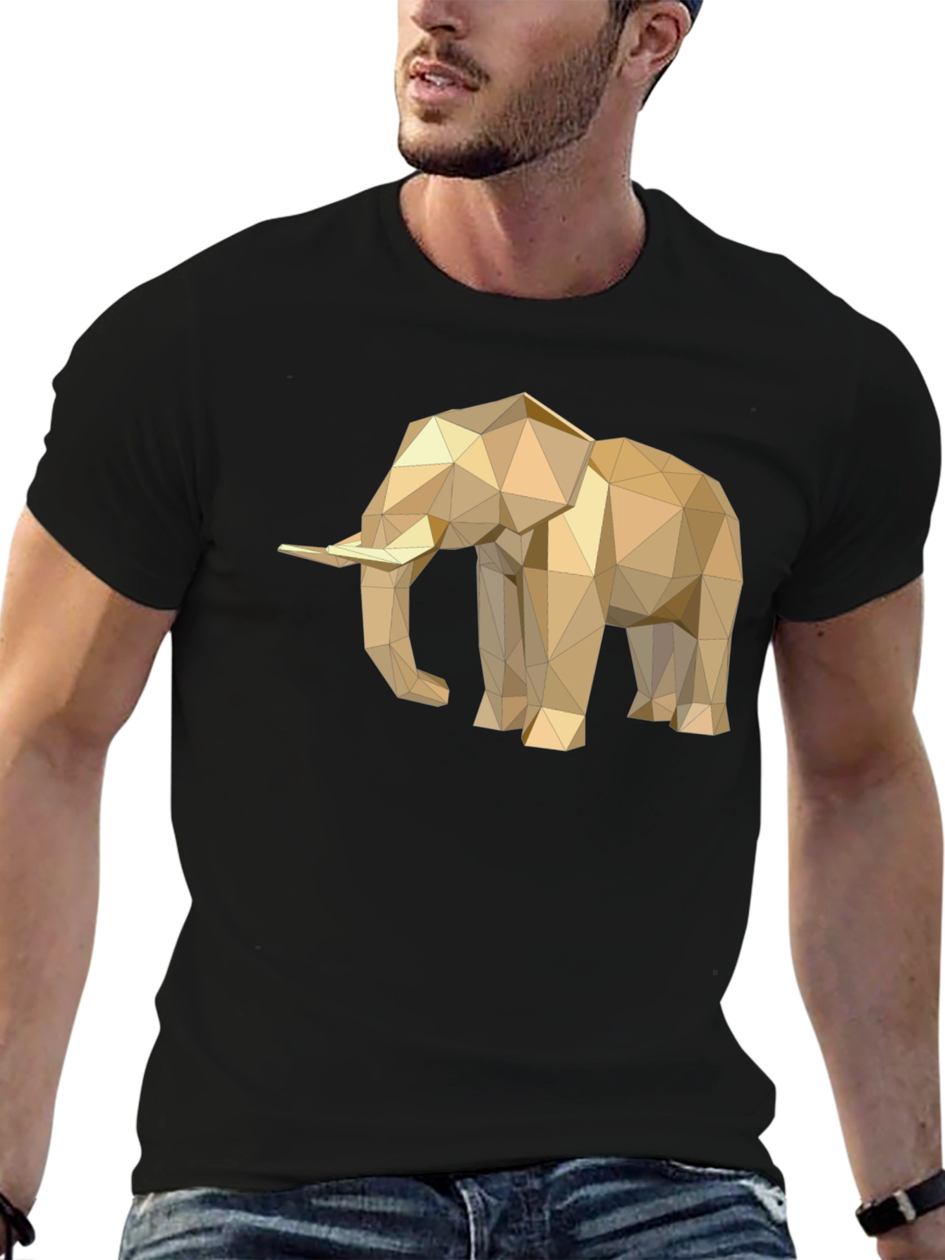 Geometric Elephant Graphic Tee - Stylish Mens Black T-Shirt