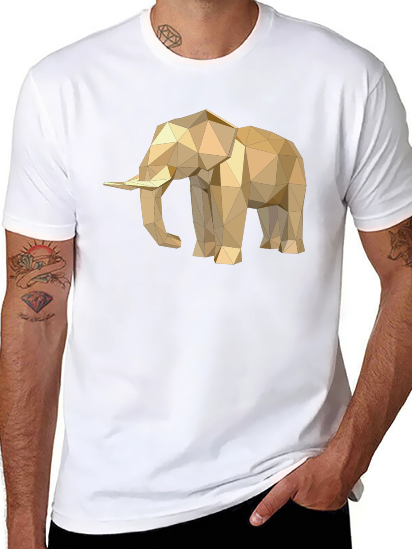 Geometric Elephant Graphic Tee - Stylish Mens Black T-Shirt