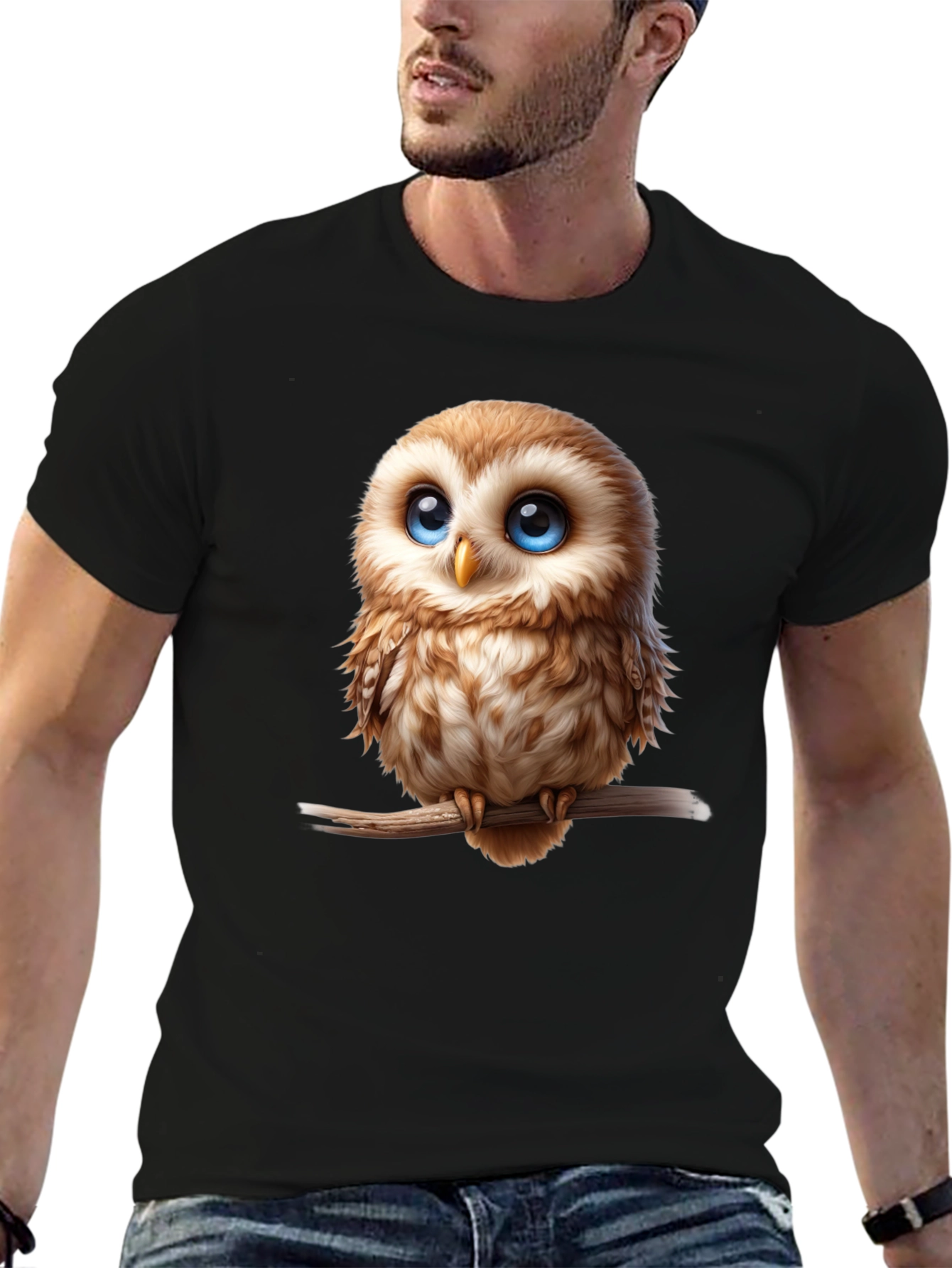 Cute Owl Graphic Tee - Mens Black T-Shirt