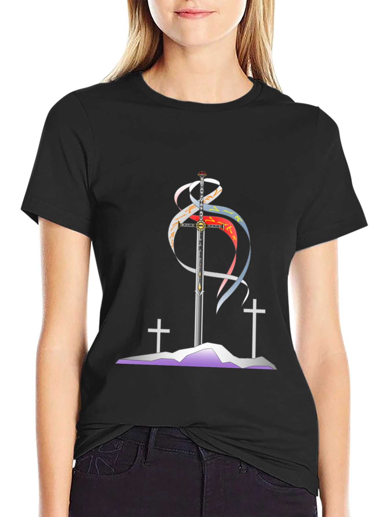 Sword and Crosses Graphic Black T-Shirt