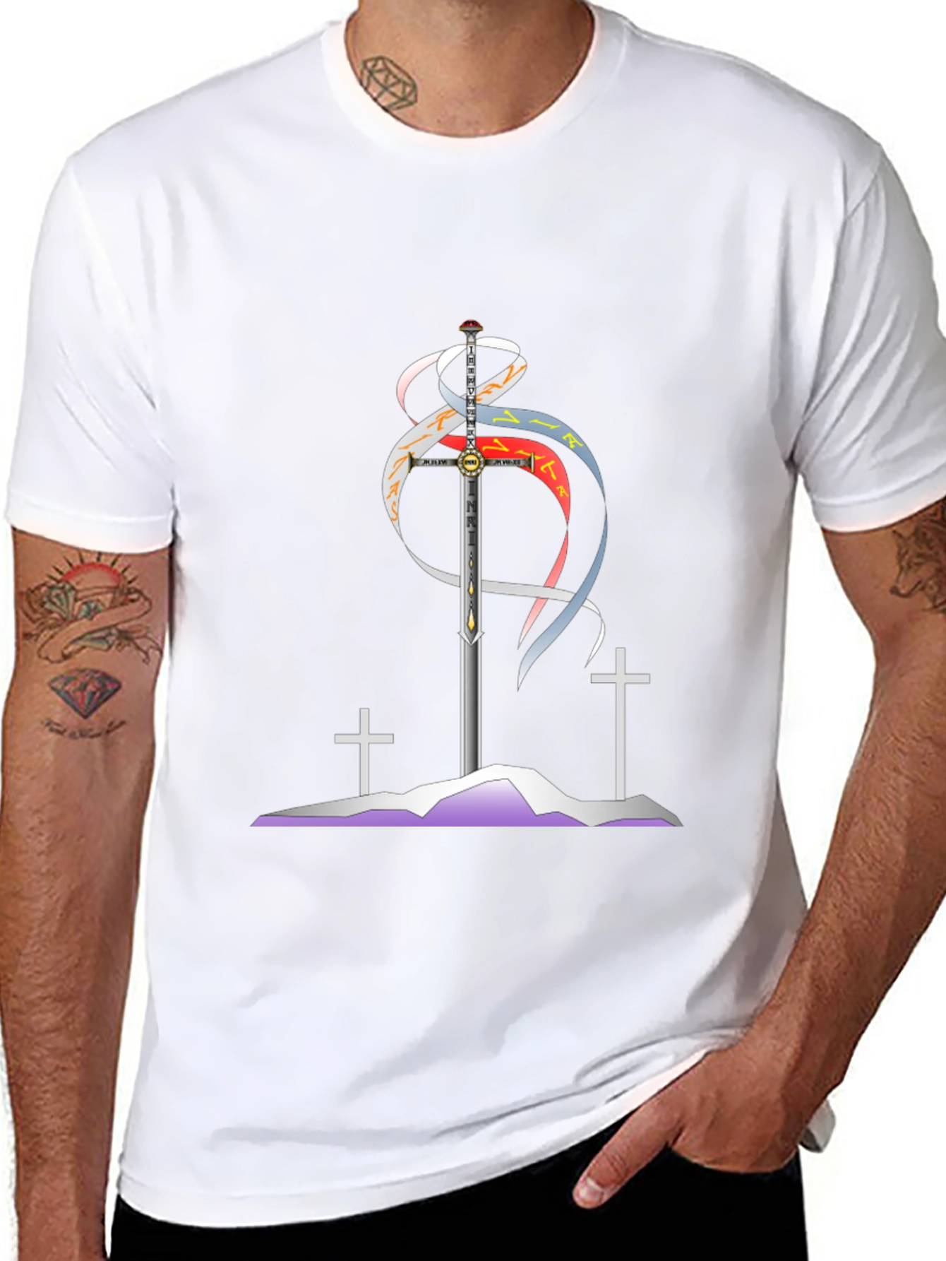 Sword and Crosses Graphic Black T-Shirt