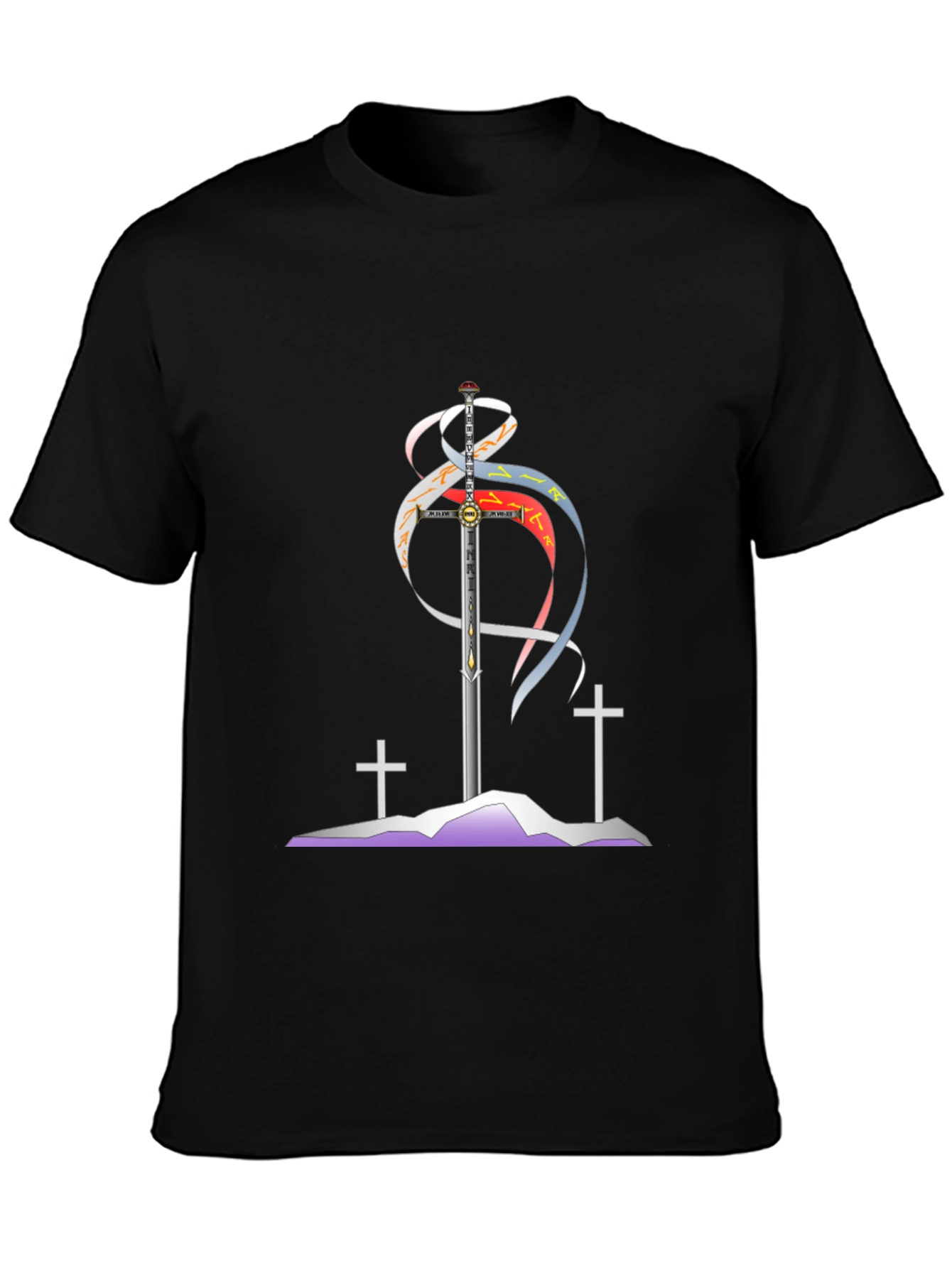 Sword and Crosses Graphic Black T-Shirt