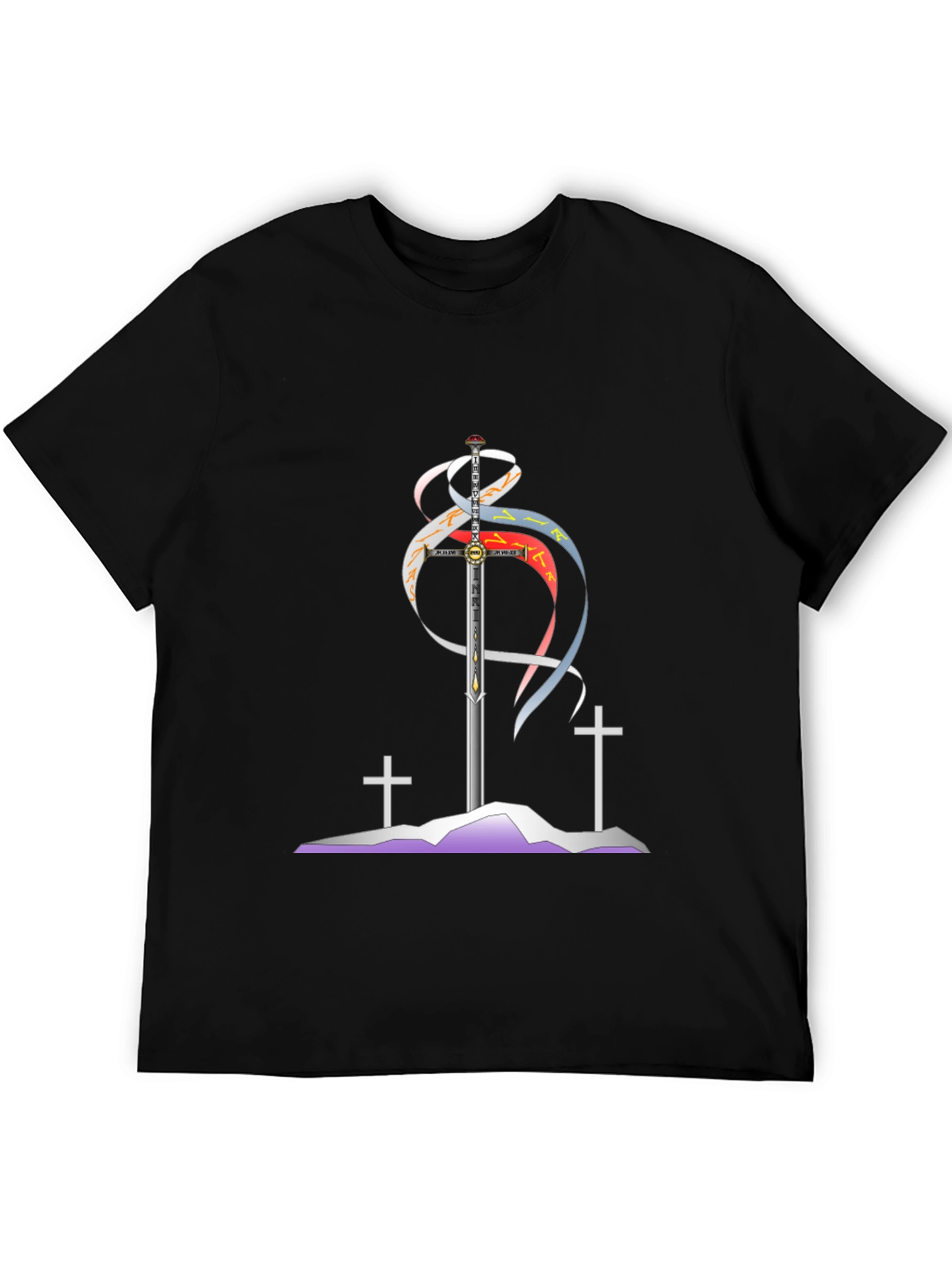 Sword and Crosses Graphic Black T-Shirt