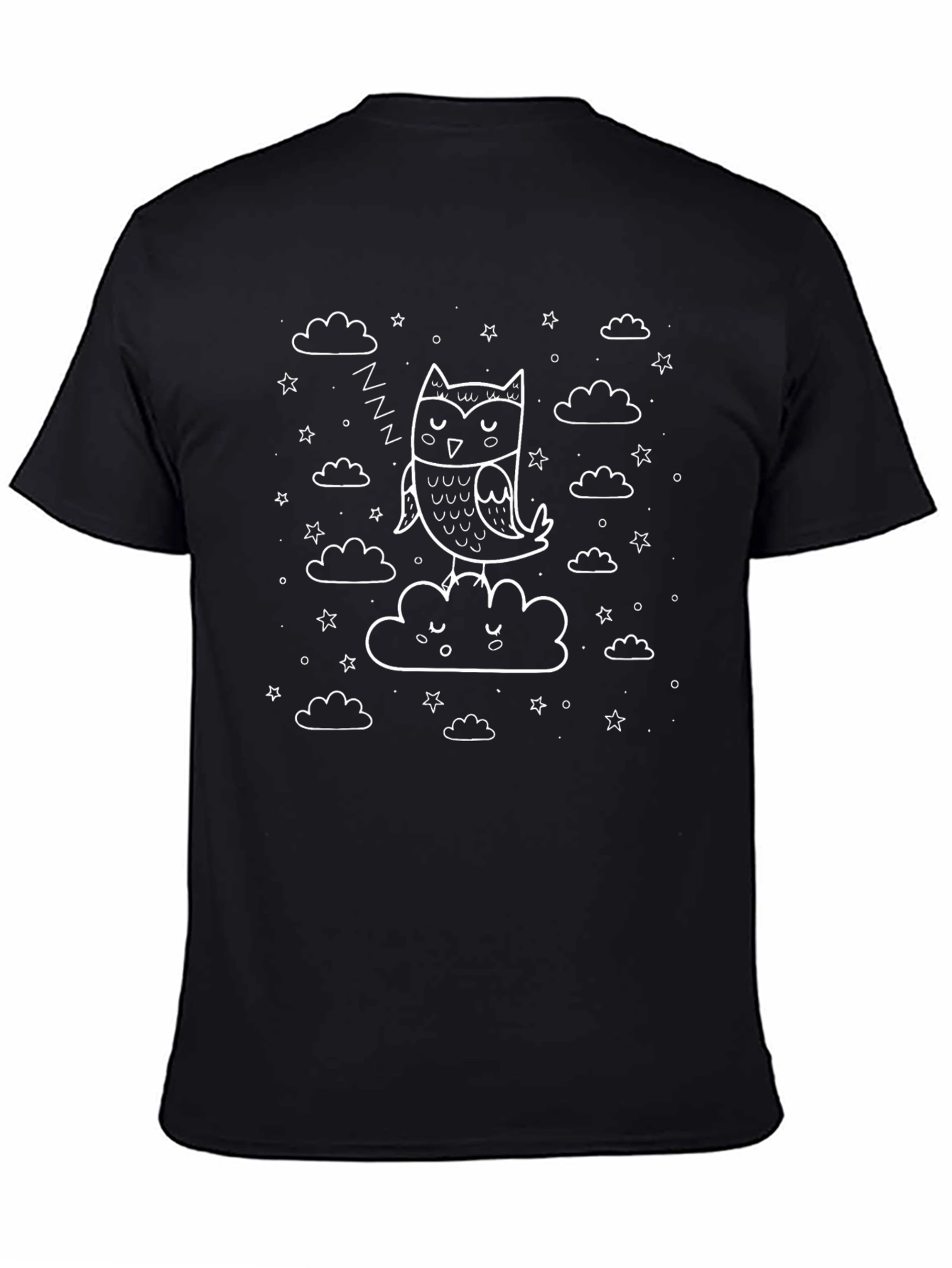 Sleepy Owl Cloud Print Black T-Shirt
