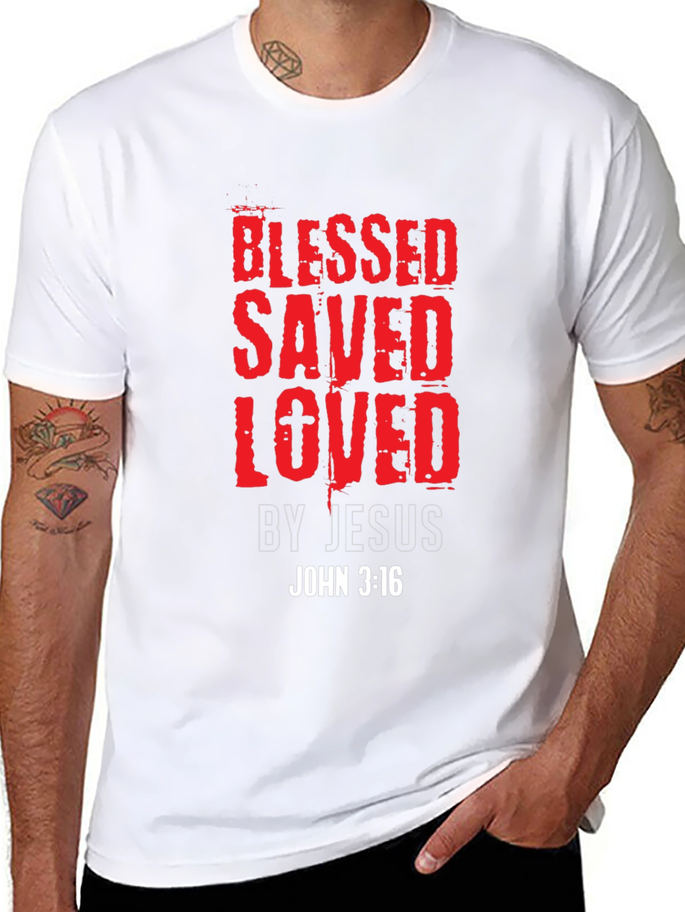 Blessed Saved Loved T-Shirt - John 3:16 Christian Tee
