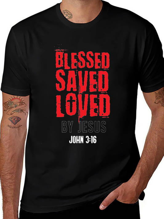 Blessed Saved Loved T-Shirt - John 3:16 Christian Tee