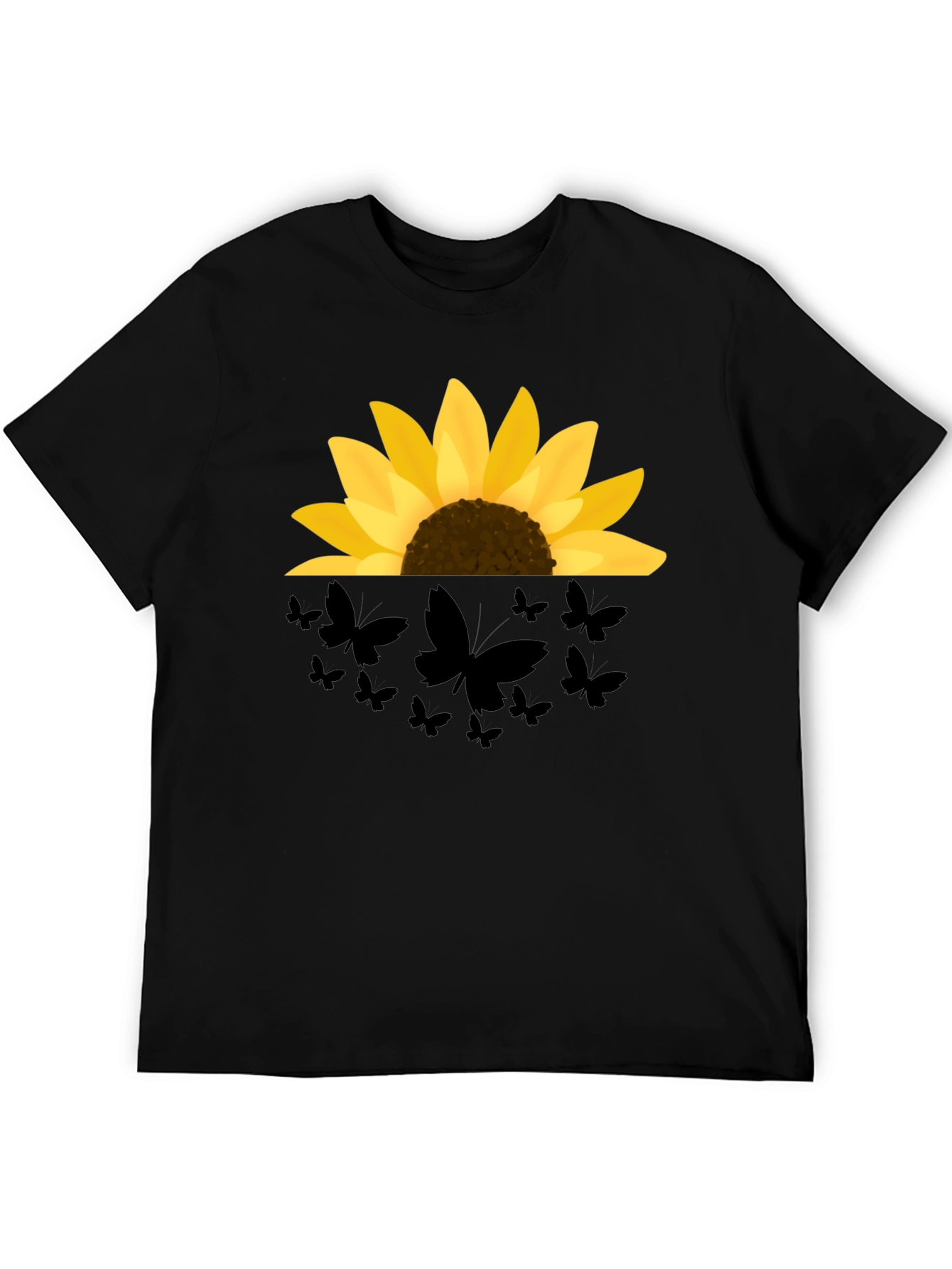 Sunflower Butterfly Graphic Black T-Shirt