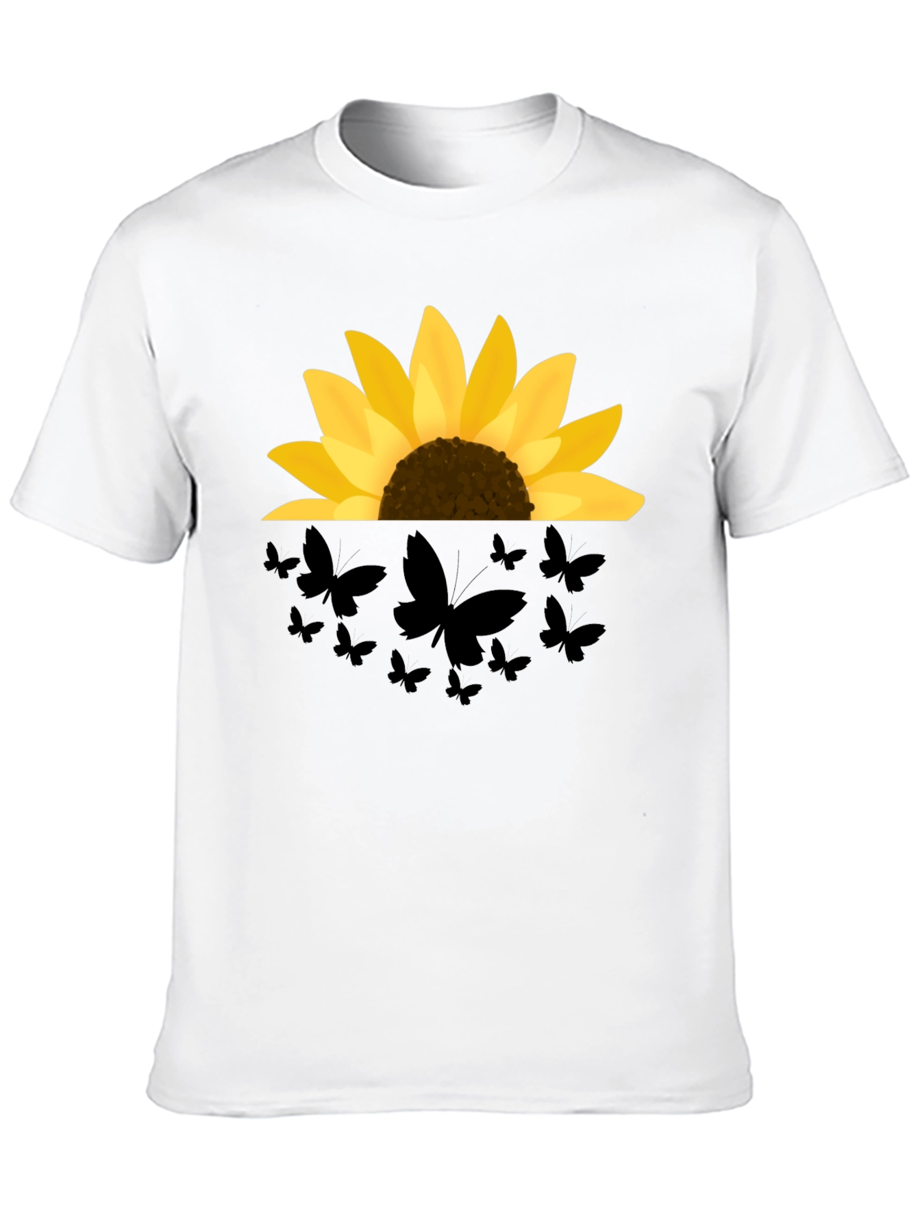 Sunflower Butterfly Graphic Black T-Shirt