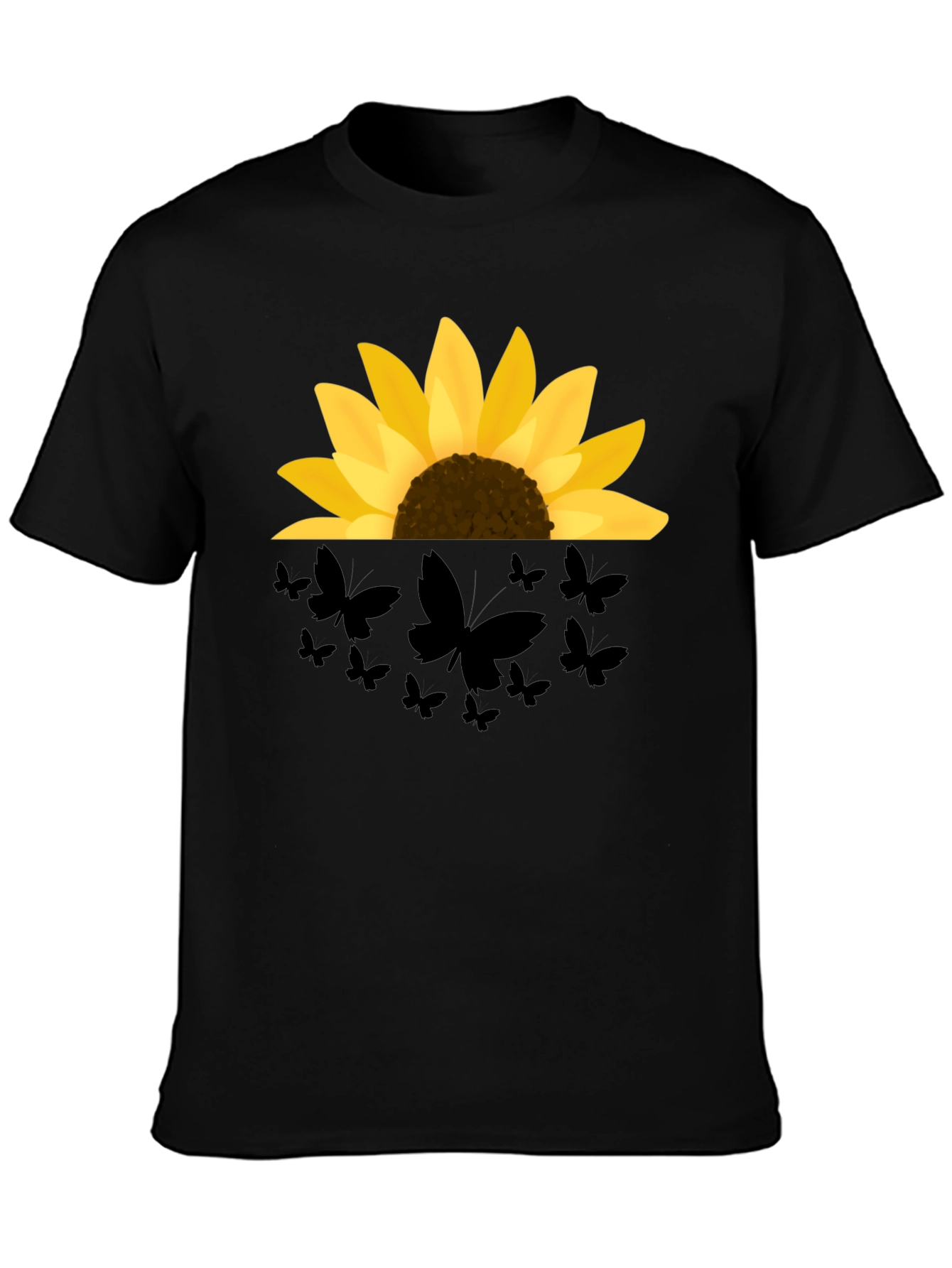 Sunflower Butterfly Graphic Black T-Shirt