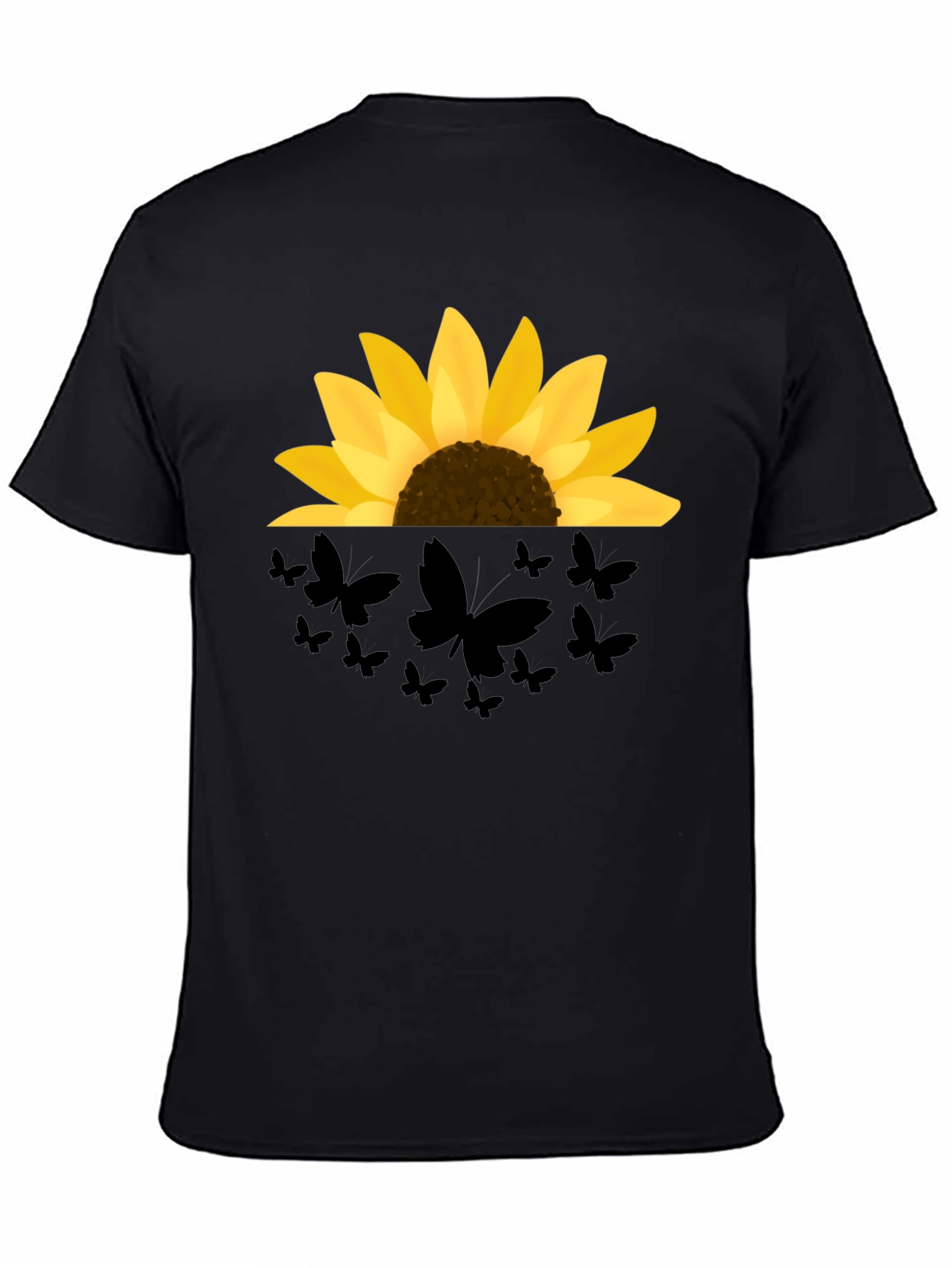 Sunflower Butterfly Graphic Black T-Shirt