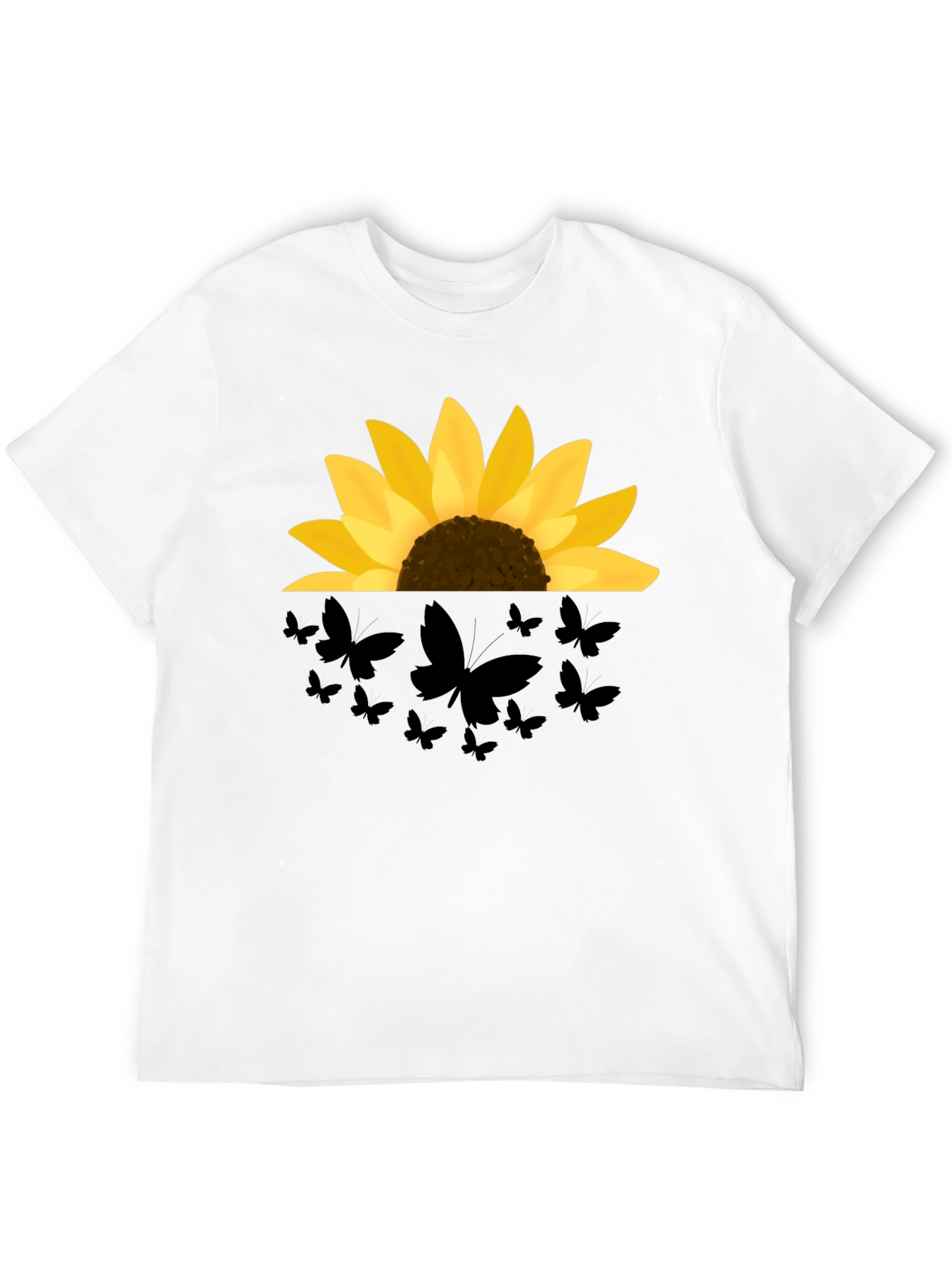 Sunflower Butterfly Graphic Black T-Shirt