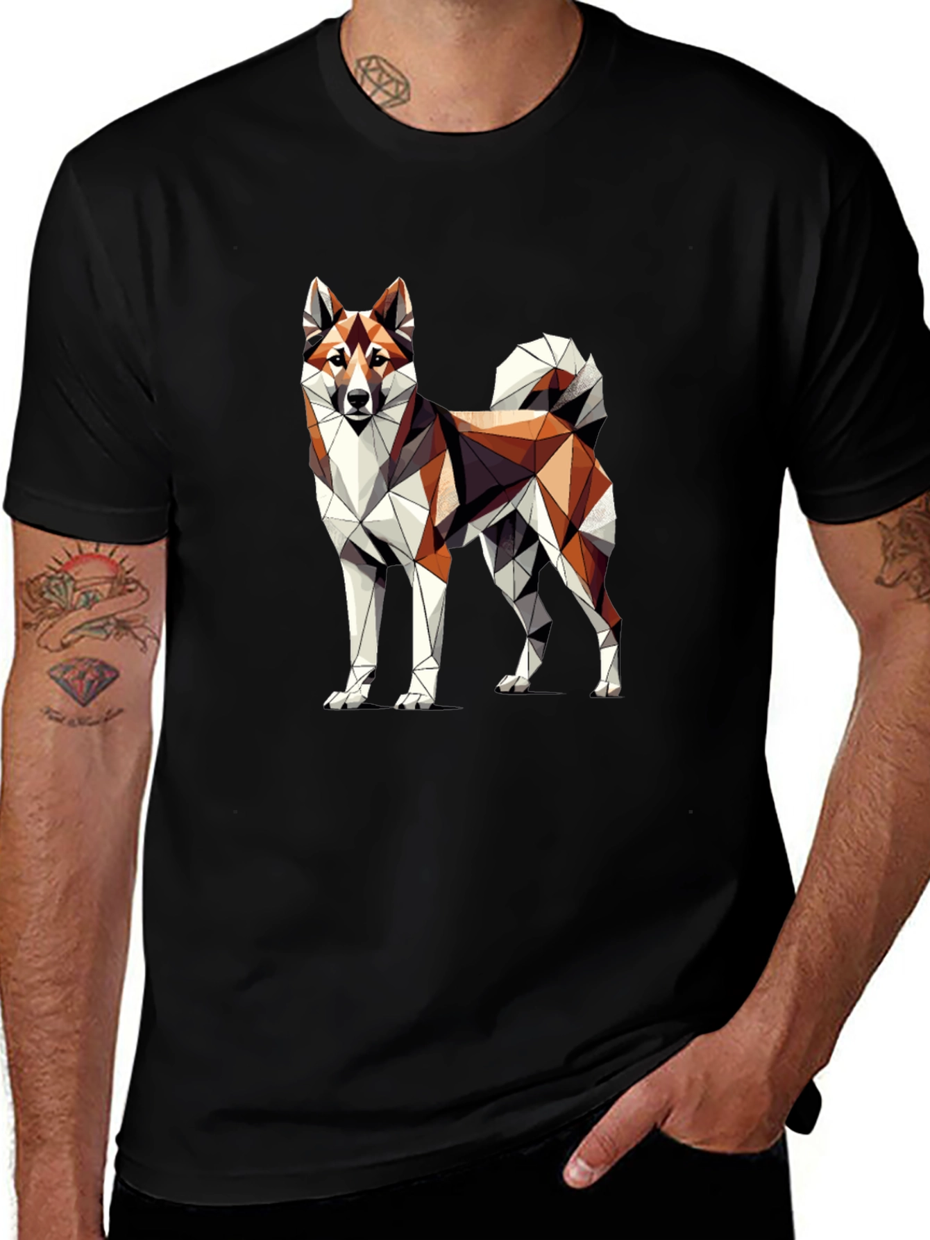 Geometric Dog Graphic Tee - Modern Art Shirt