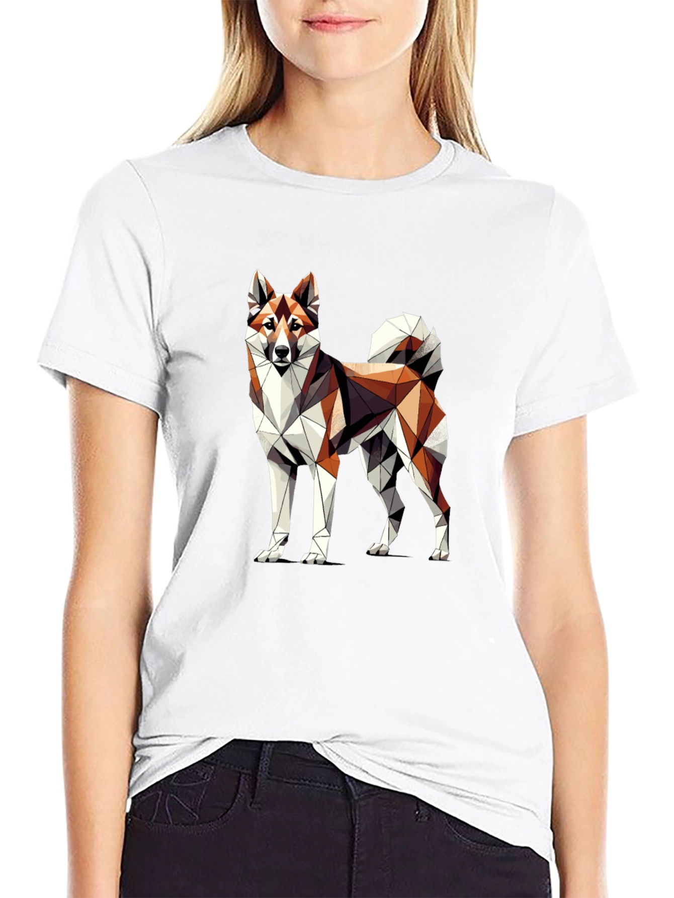 Geometric Dog Graphic Tee - Modern Art Shirt