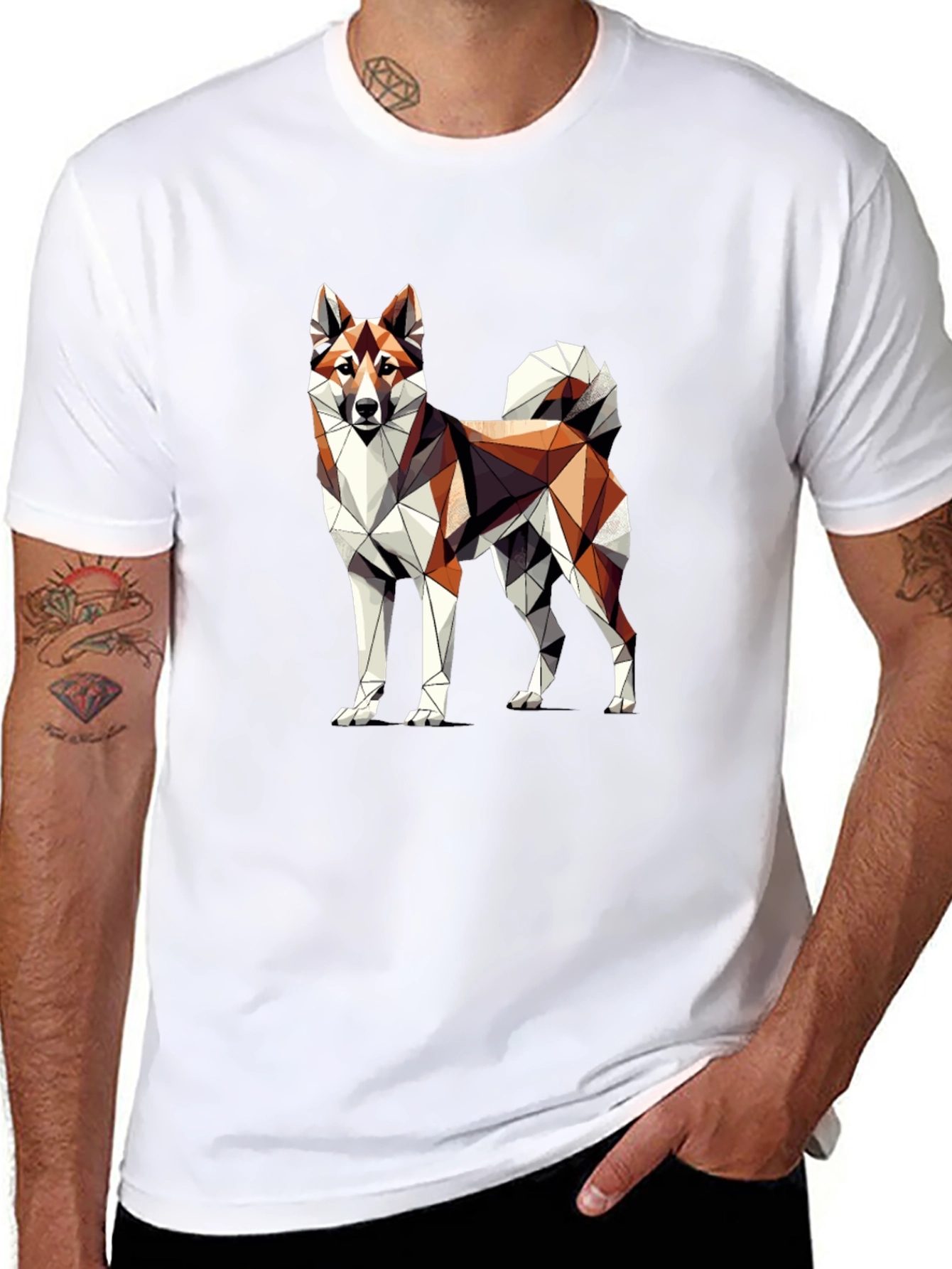 Geometric Dog Graphic Tee - Modern Art Shirt
