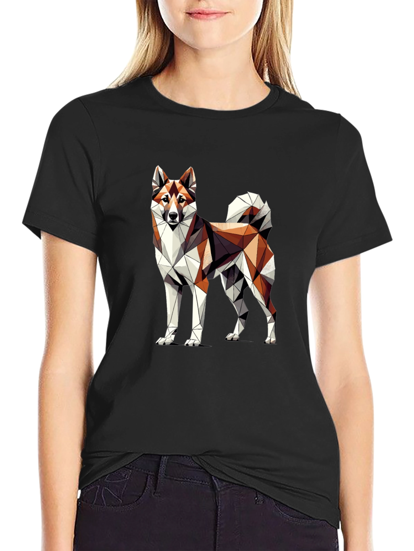 Geometric Dog Graphic Tee - Modern Art Shirt