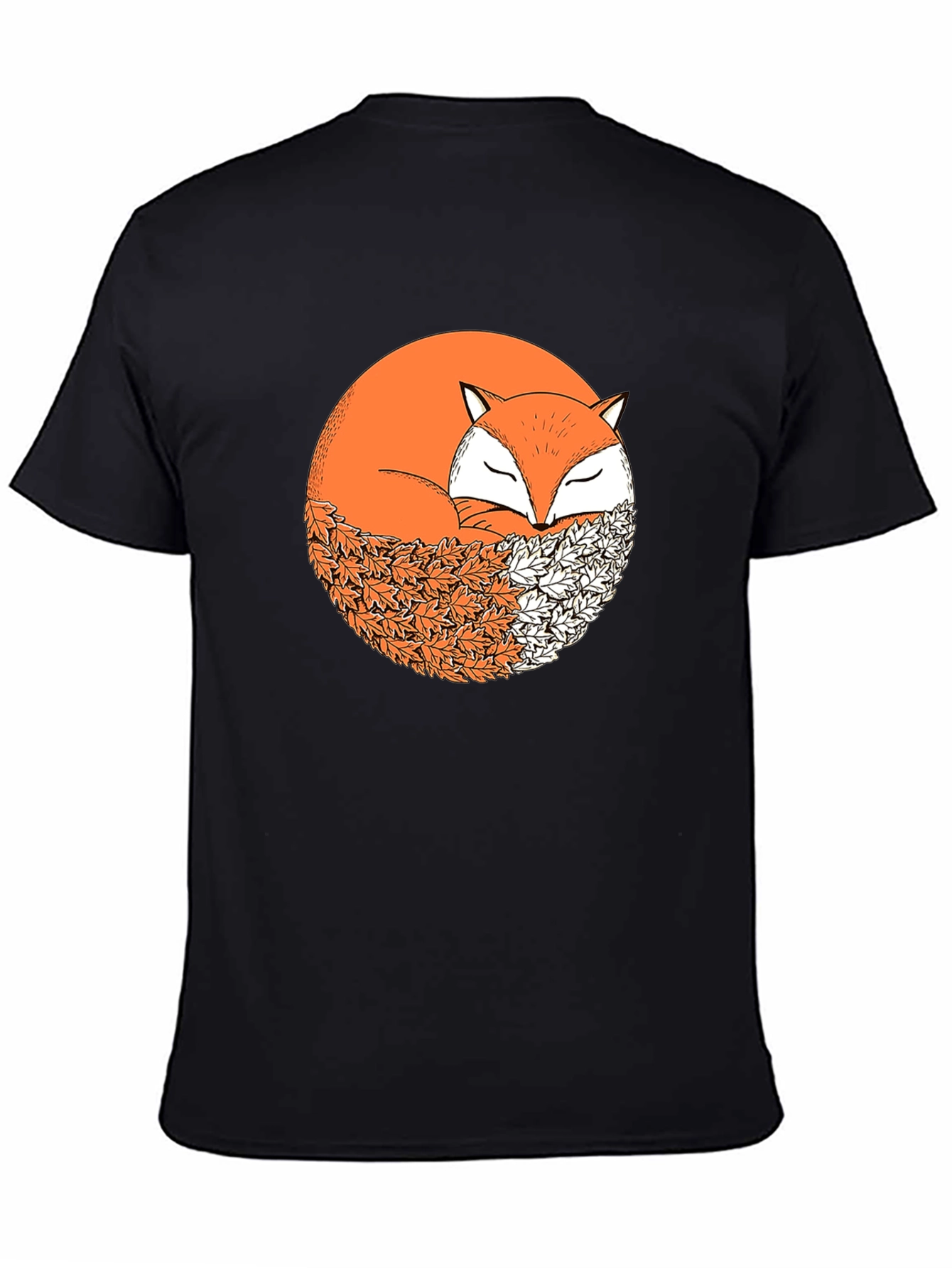 Fox in Leaves Graphic Tee - Mens Black T-Shirt
