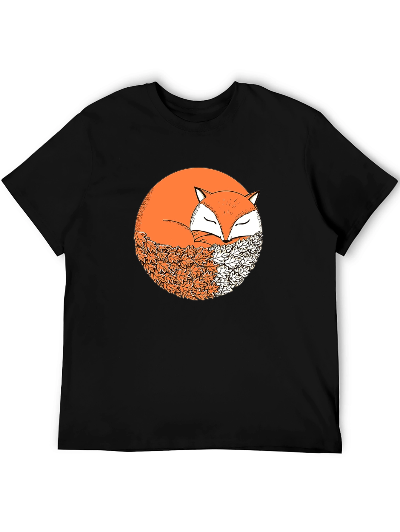 Fox in Leaves Graphic Tee - Mens Black T-Shirt