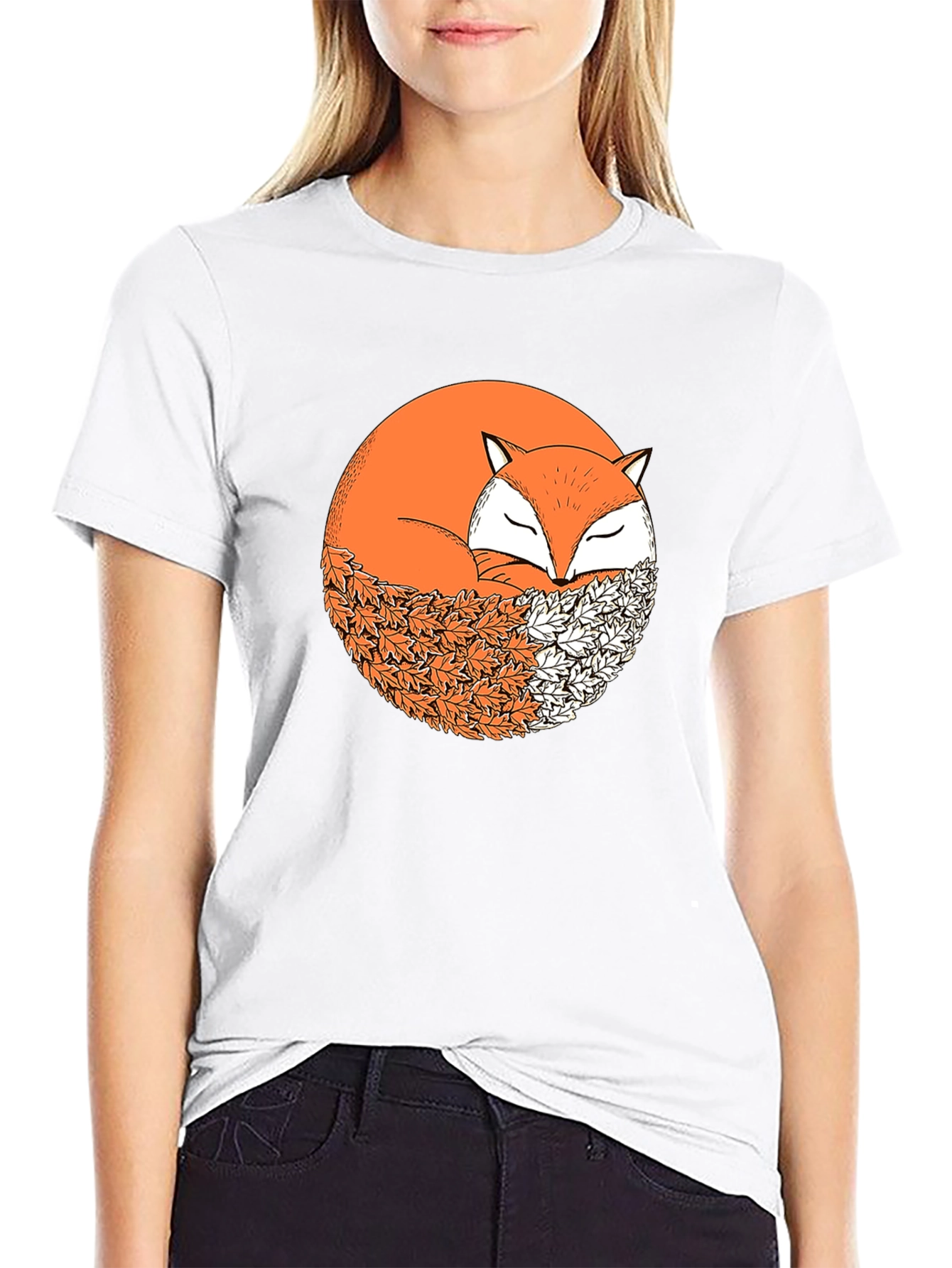 Fox in Leaves Graphic Tee - Mens Black T-Shirt