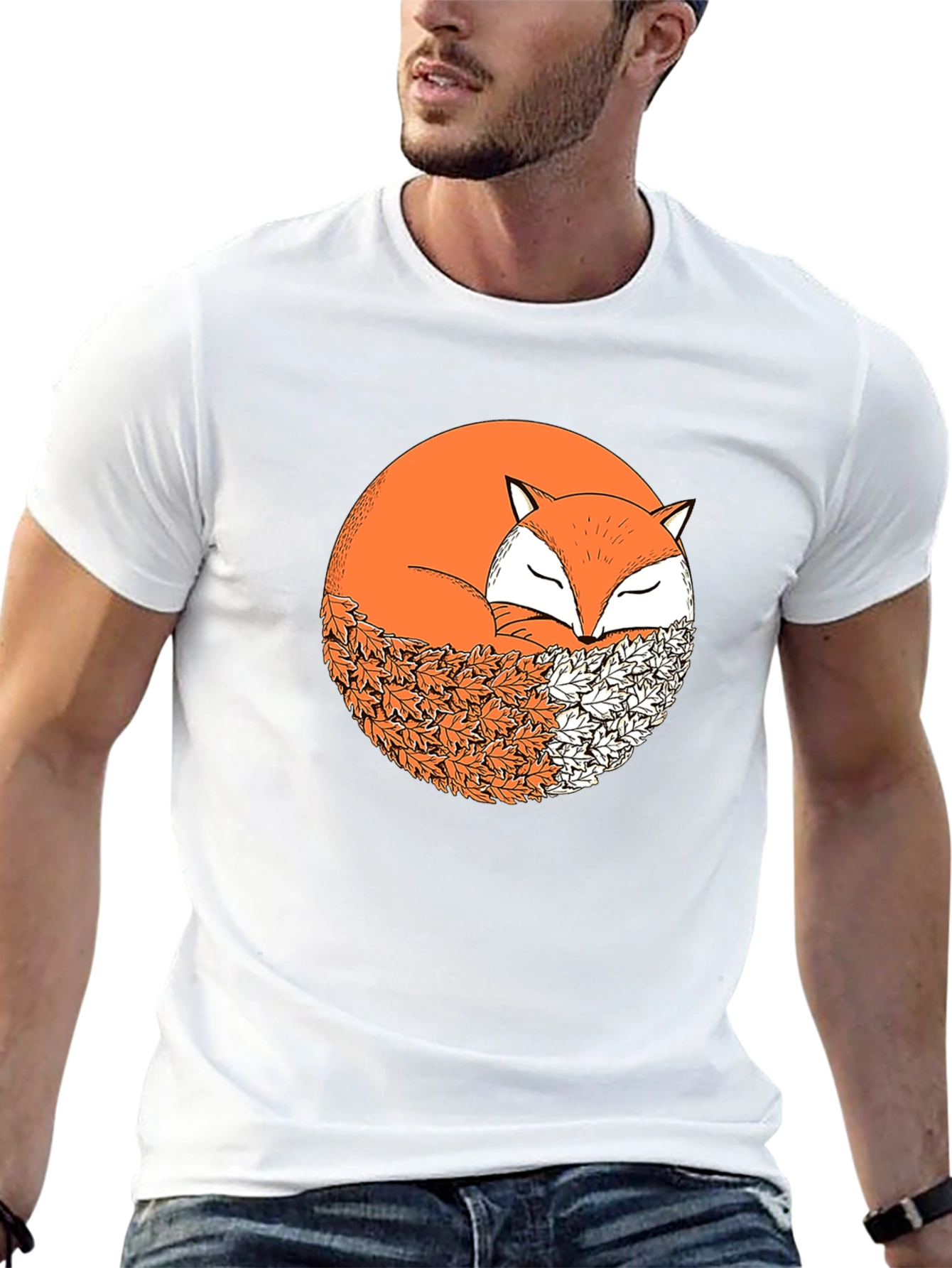 Fox in Leaves Graphic Tee - Mens Black T-Shirt