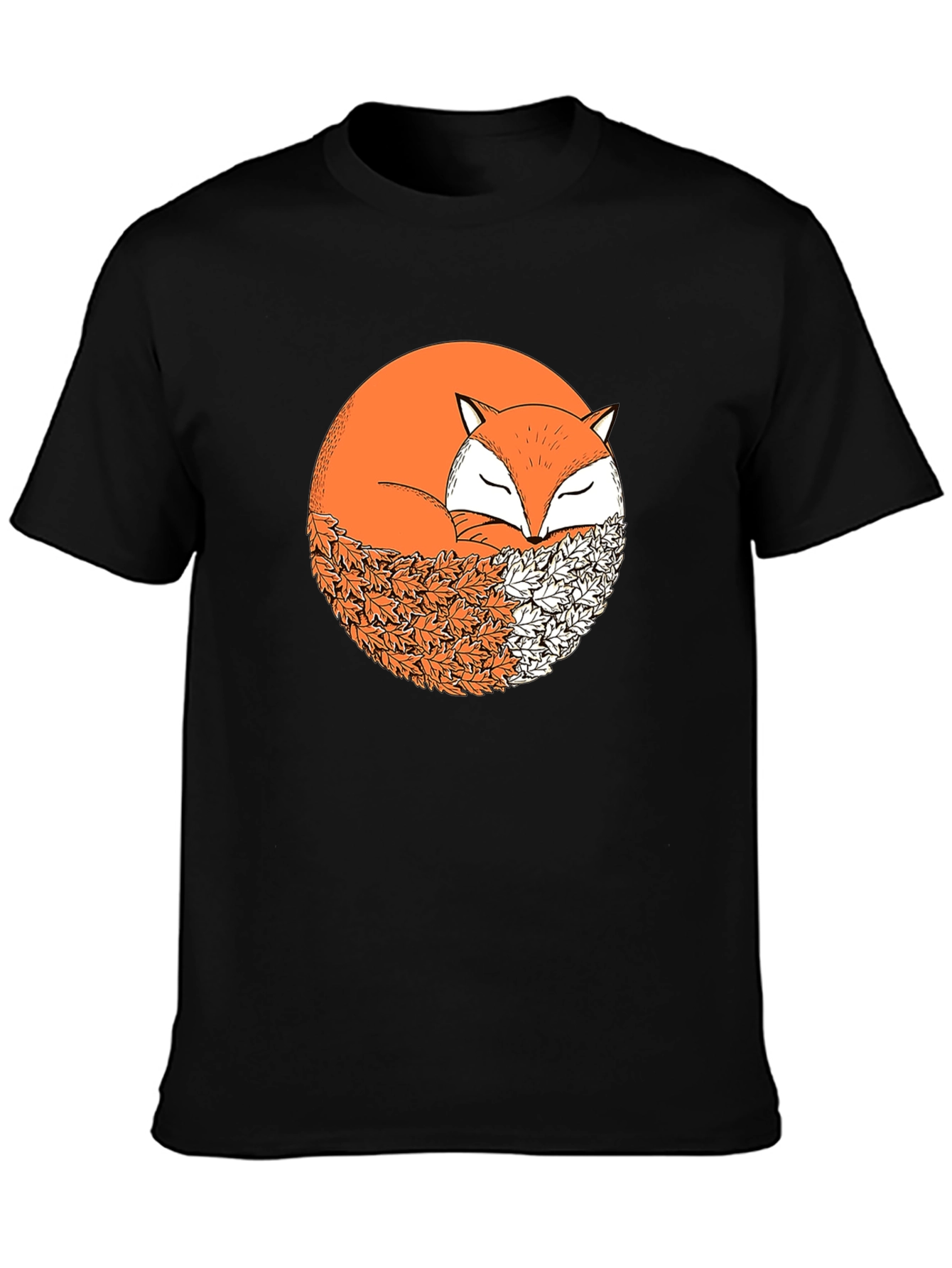 Fox in Leaves Graphic Tee - Mens Black T-Shirt