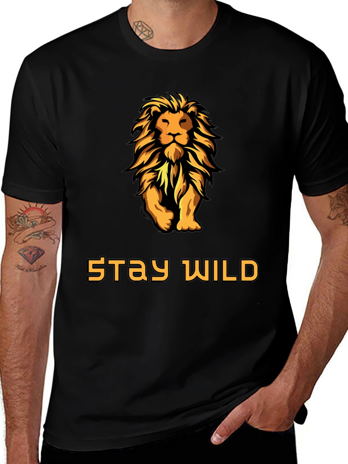 Stay Wild Lion Graphic T-Shirt - Bold Black Tee