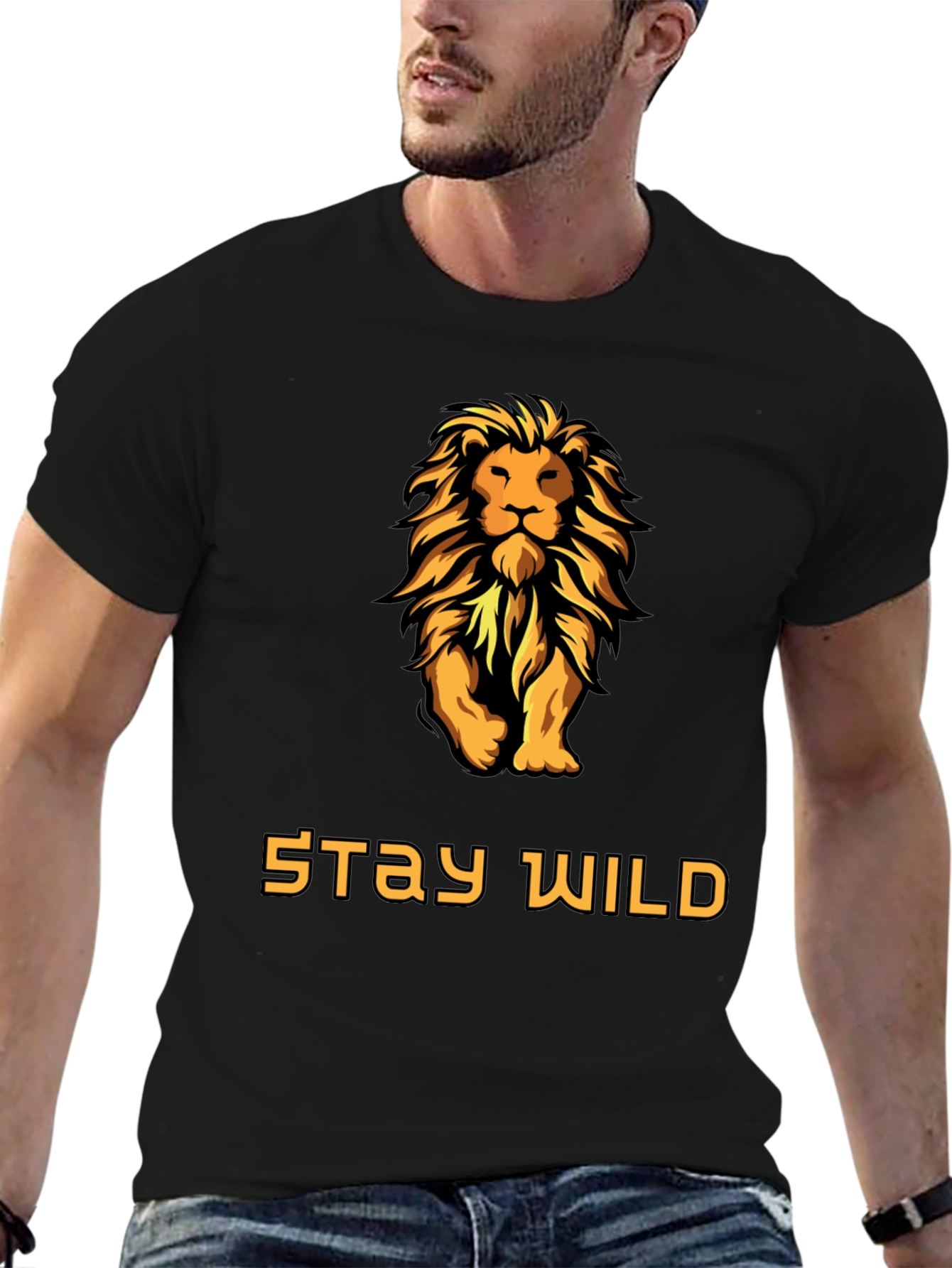 Stay Wild Lion Graphic T-Shirt - Bold Black Tee