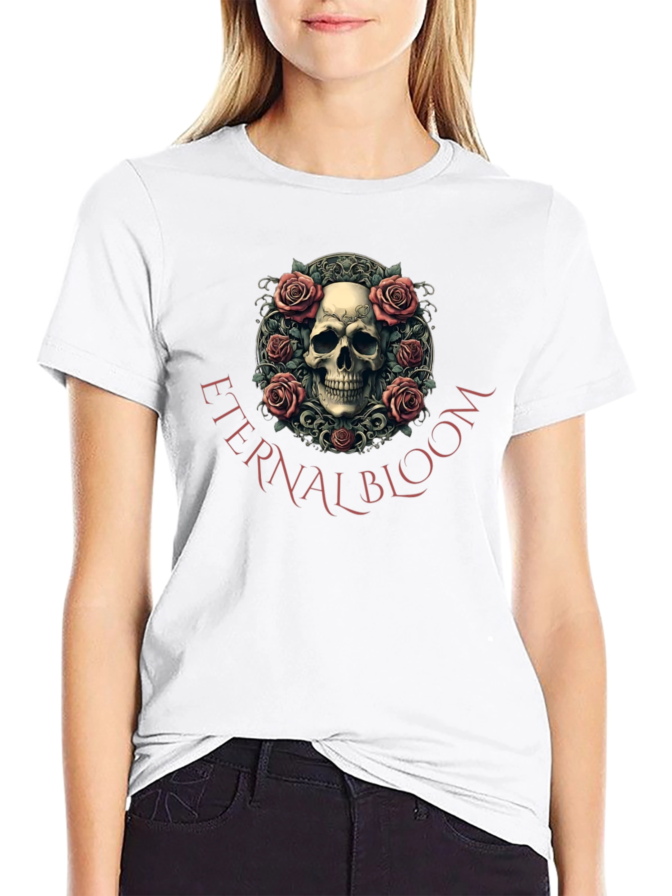 Eternal Bloom Skull Graphic T-Shirt