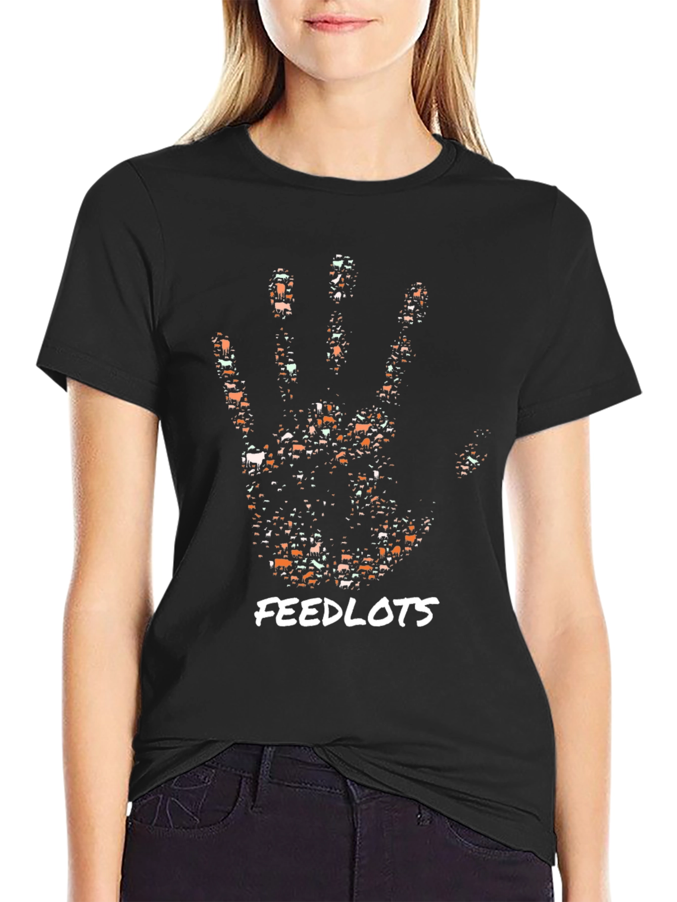 Cattle Handprint Feedlots Black T-Shirt
