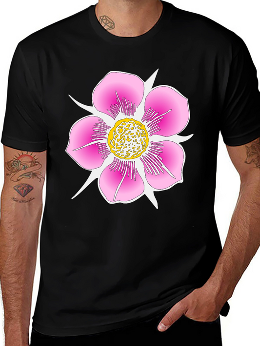 Black T-Shirt with Pink Flower Graphic