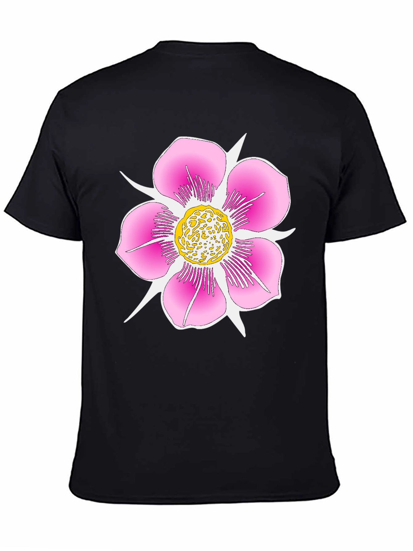 Black T-Shirt with Pink Flower Graphic