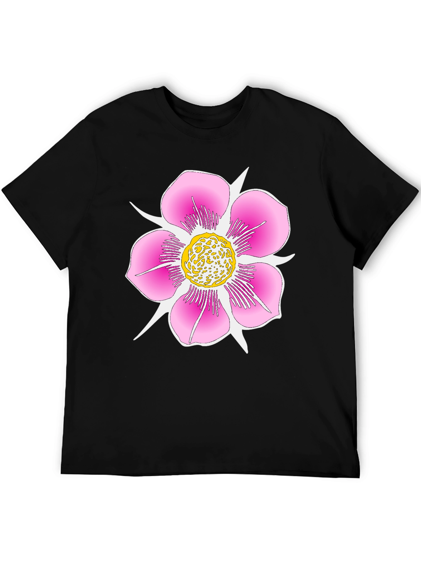 Black T-Shirt with Pink Flower Graphic