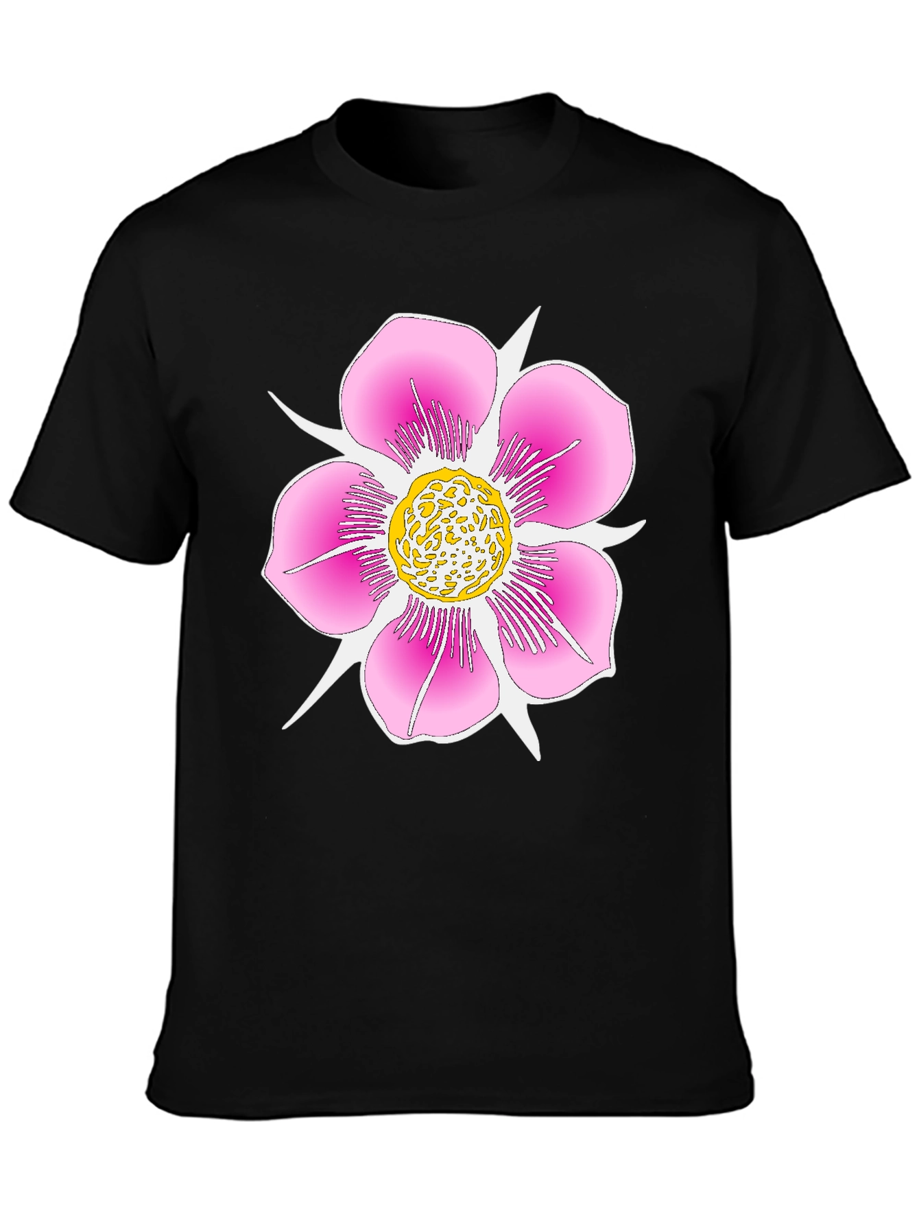Black T-Shirt with Pink Flower Graphic