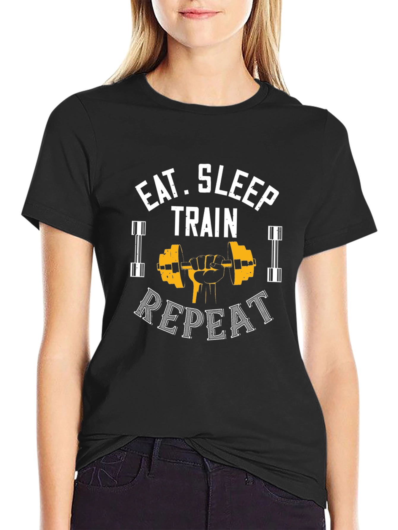 Eat Sleep Train Repeat Black Graphic Tee
